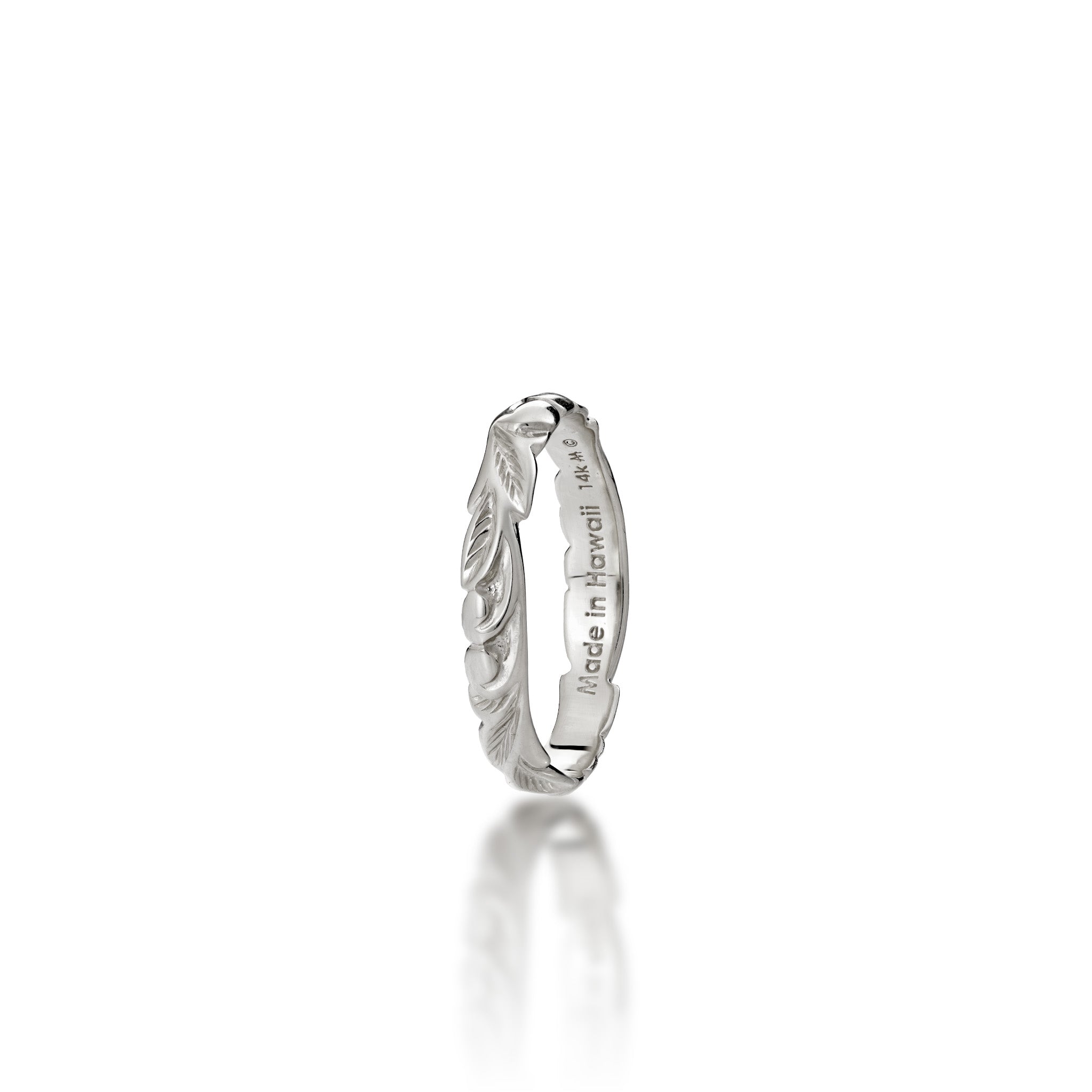 Hawaiian Heirloom Old English Scroll Ring in White Gold - 3mm