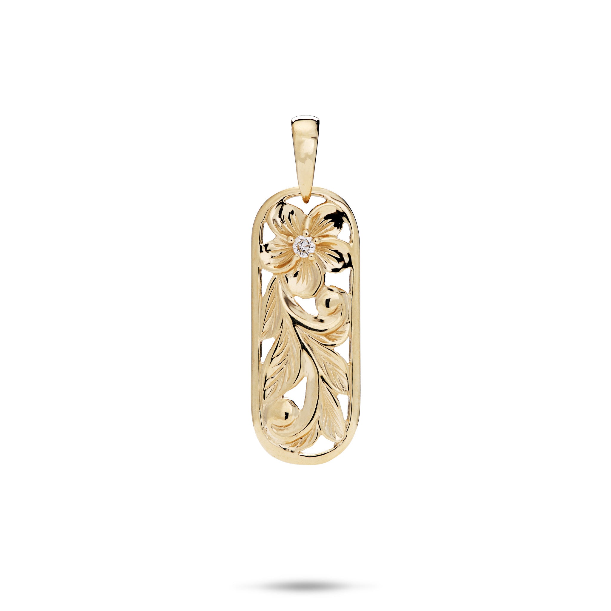 Hawaiian Heirloom Plumeria Pendant in Gold with Diamond - 24mm