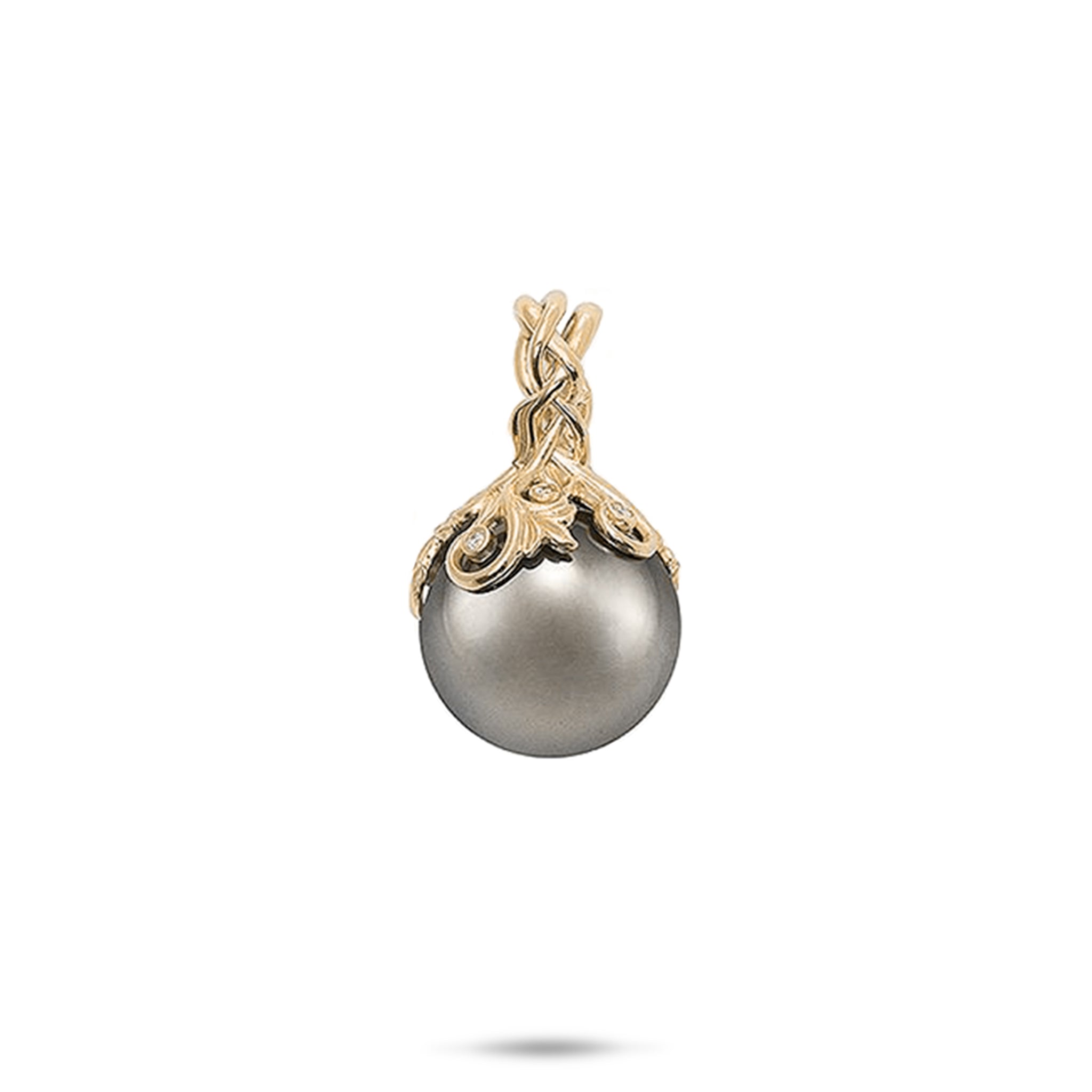 Living Heirloom Tahitian Black Pearl Pendant in Gold with Diamonds - 14-15mm