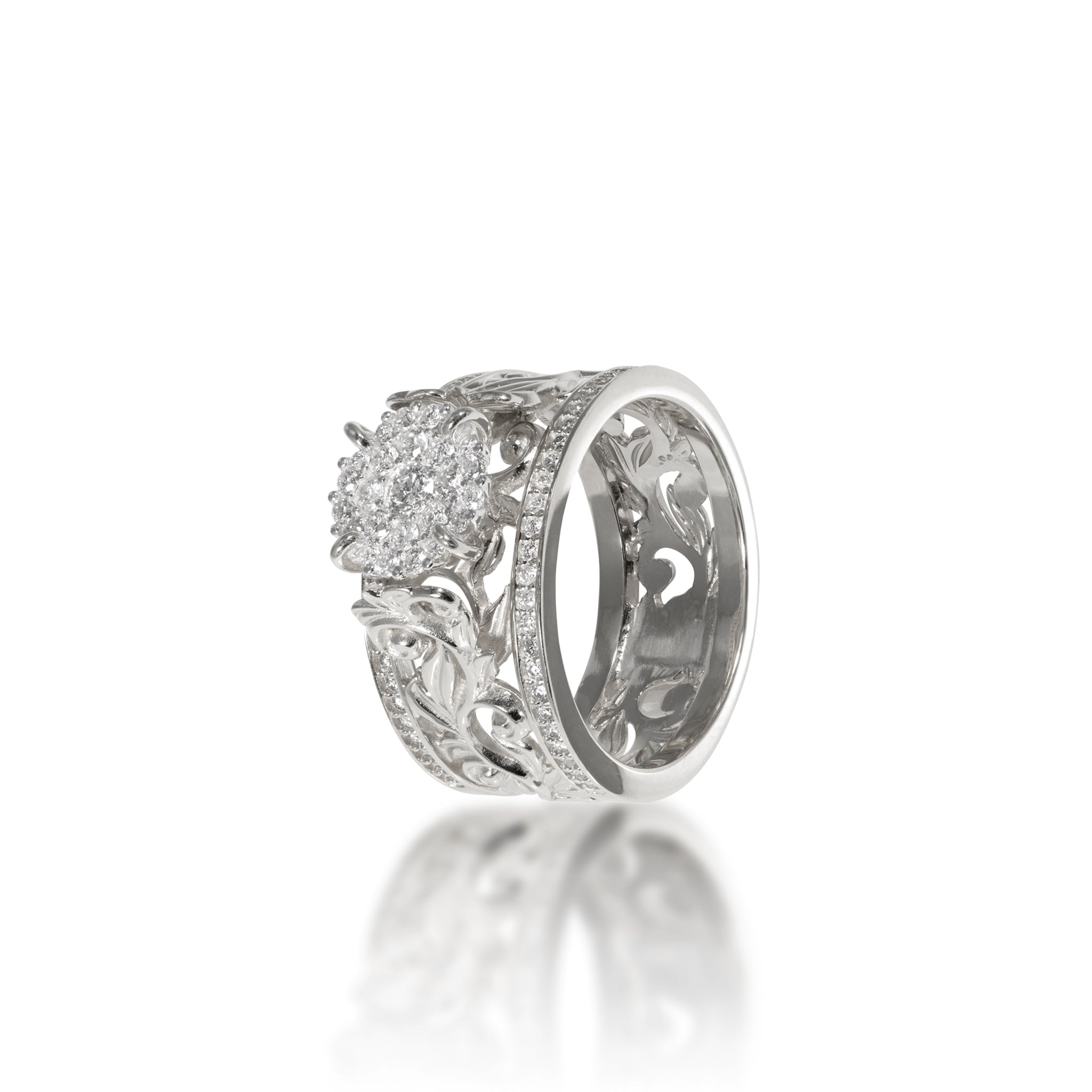Living Heirloom Engagement Ring in White Gold with Diamonds - 10mm