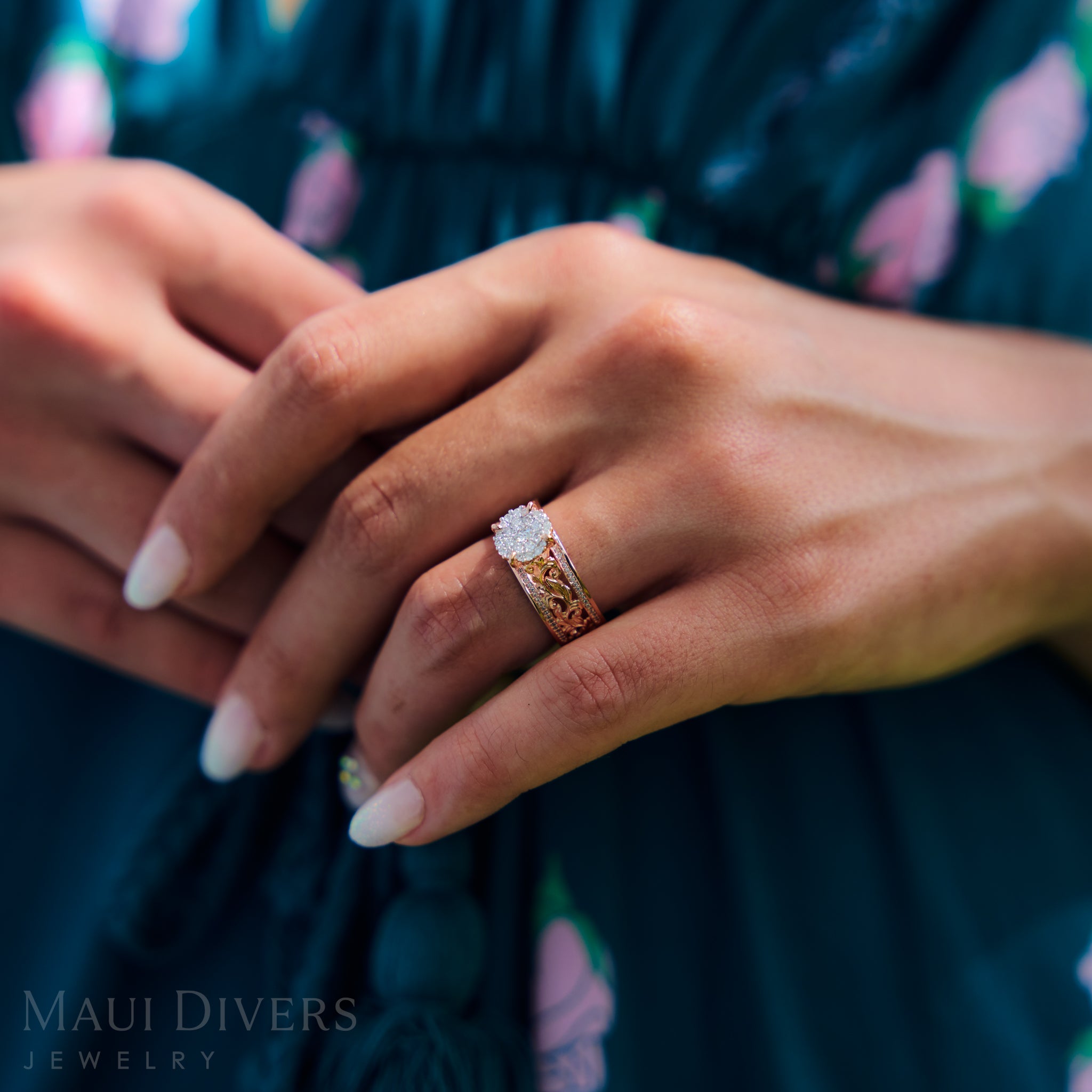 Living Heirloom Engagement Ring in Rose Gold with Diamonds - 7mm