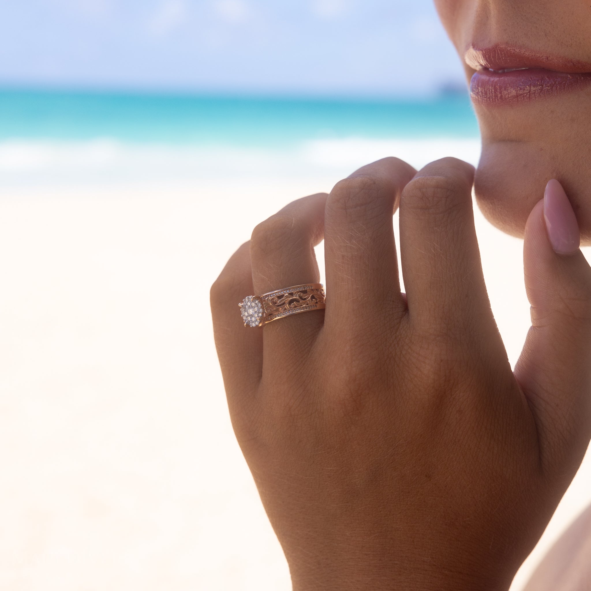 Living Heirloom Engagement Ring in Rose Gold with Diamonds - 7mm