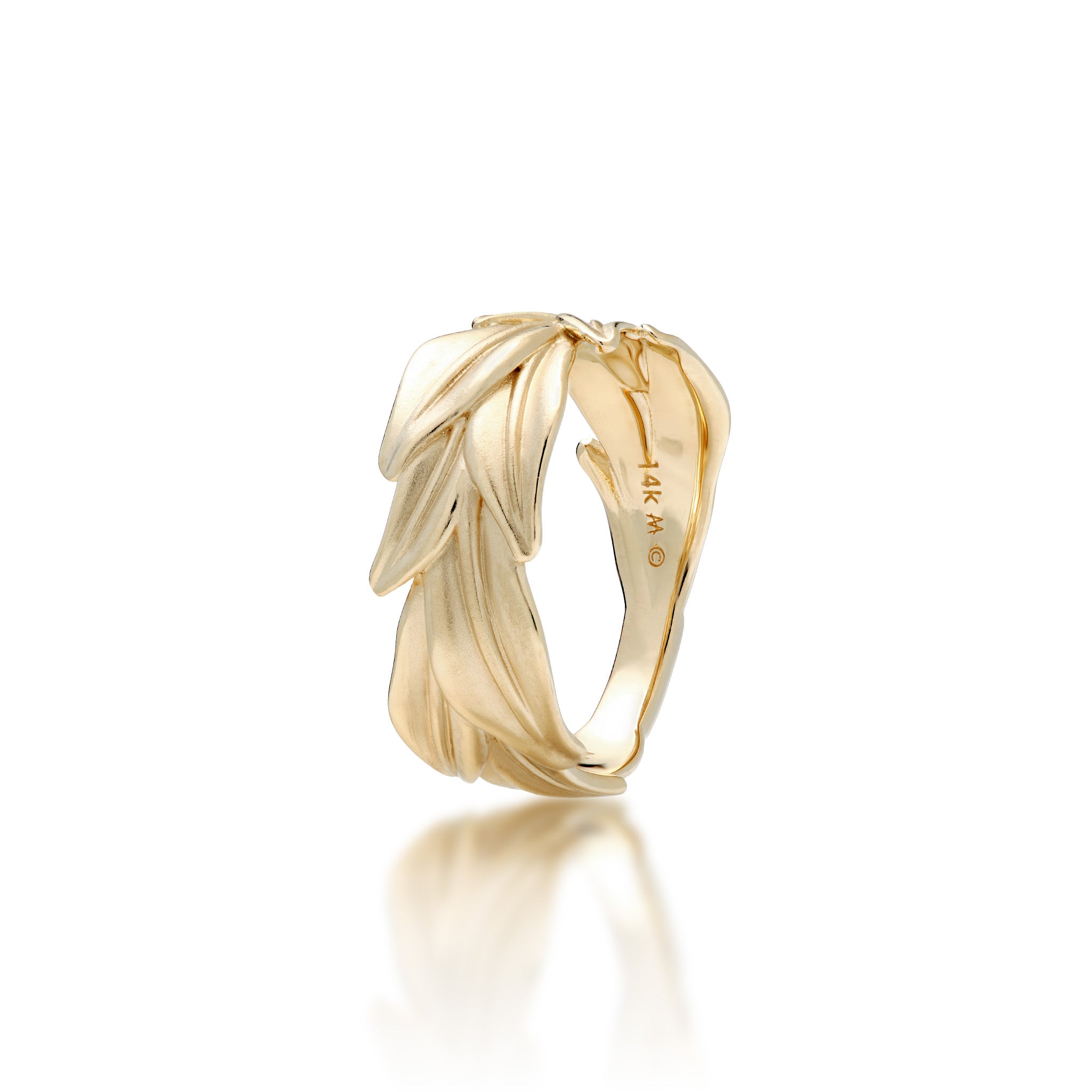 10mm Maile Ring in 14k Yellow Gold on a white background