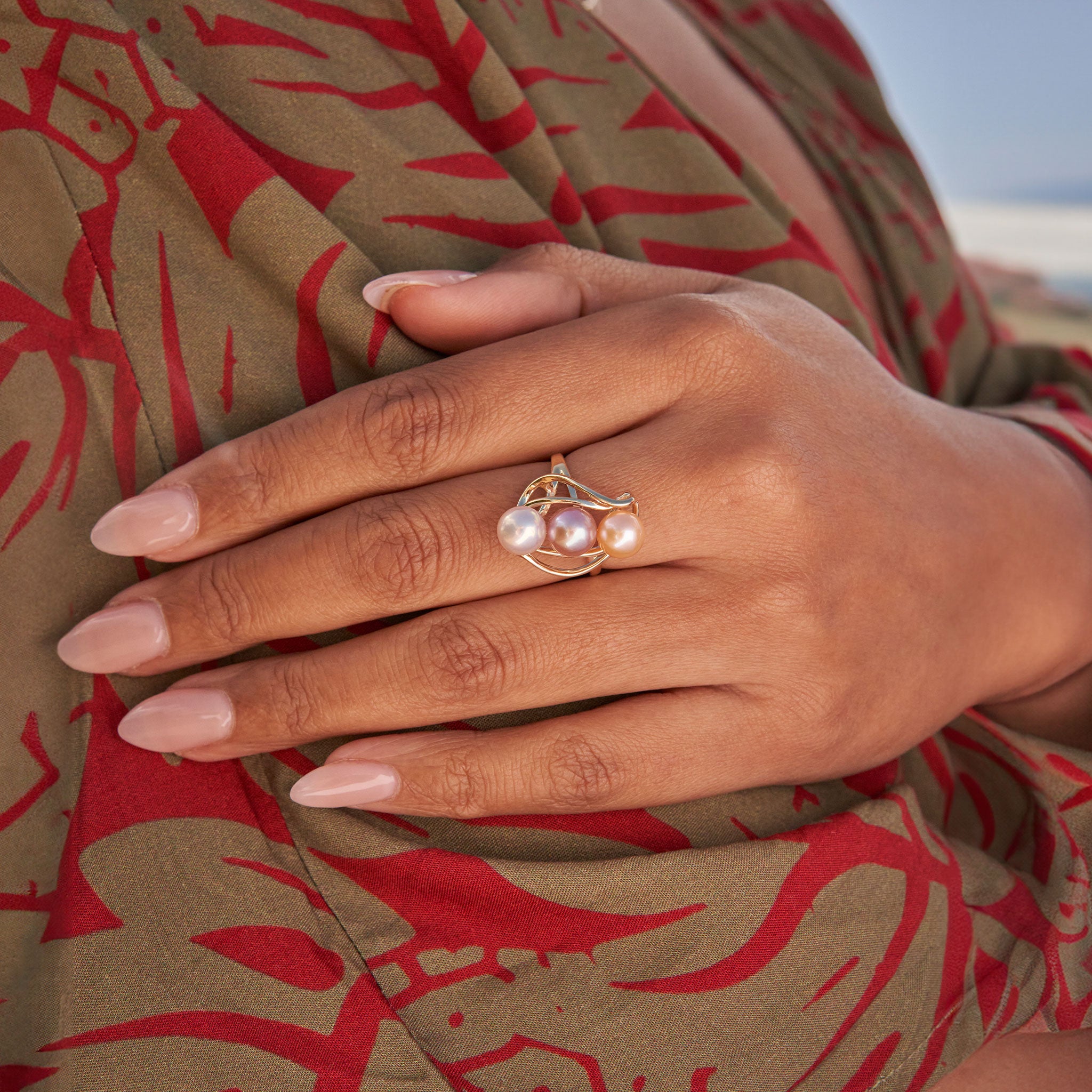 Pick A Pearl Waterfall Ring in Gold