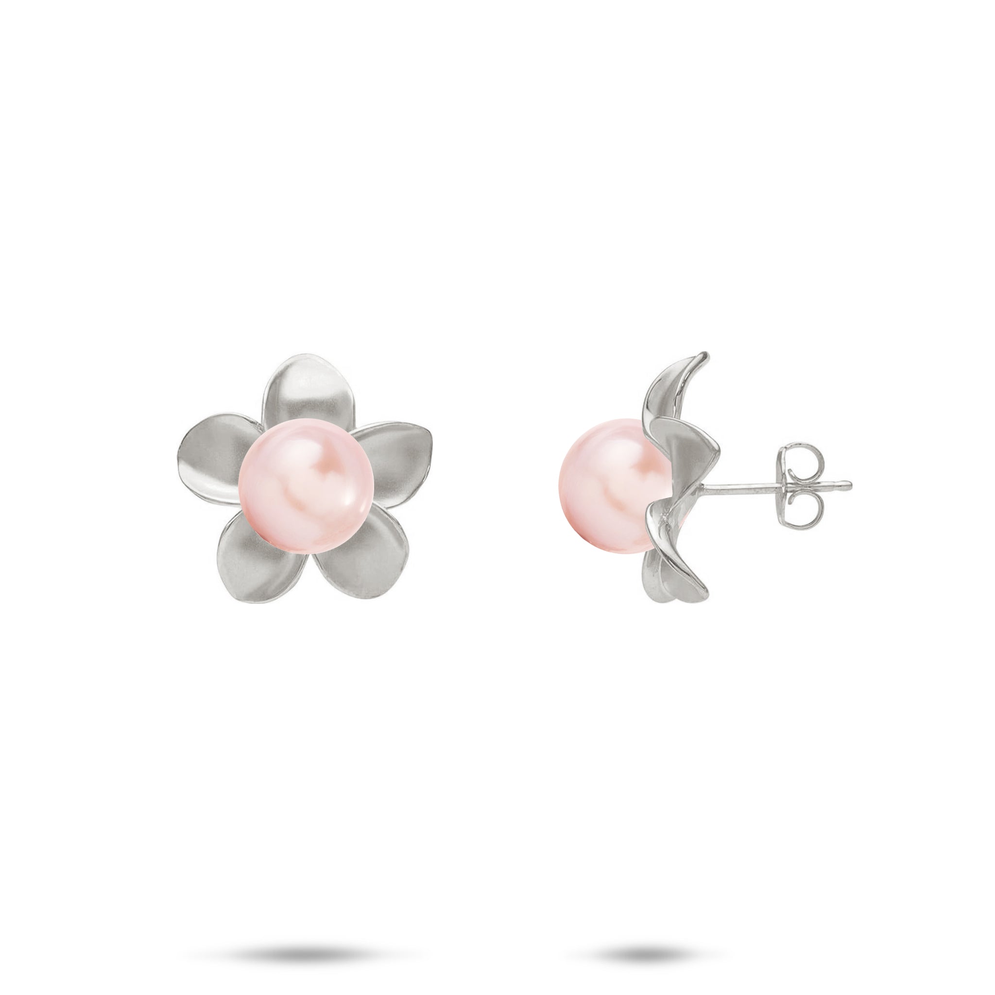 Pick A Pearl Plumeria Earrings in White Gold - 13mm