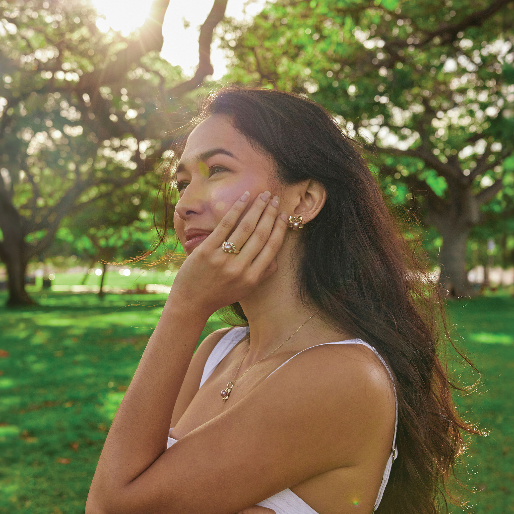 Pick A Pearl Plumeria Earrings in Gold - 18mm