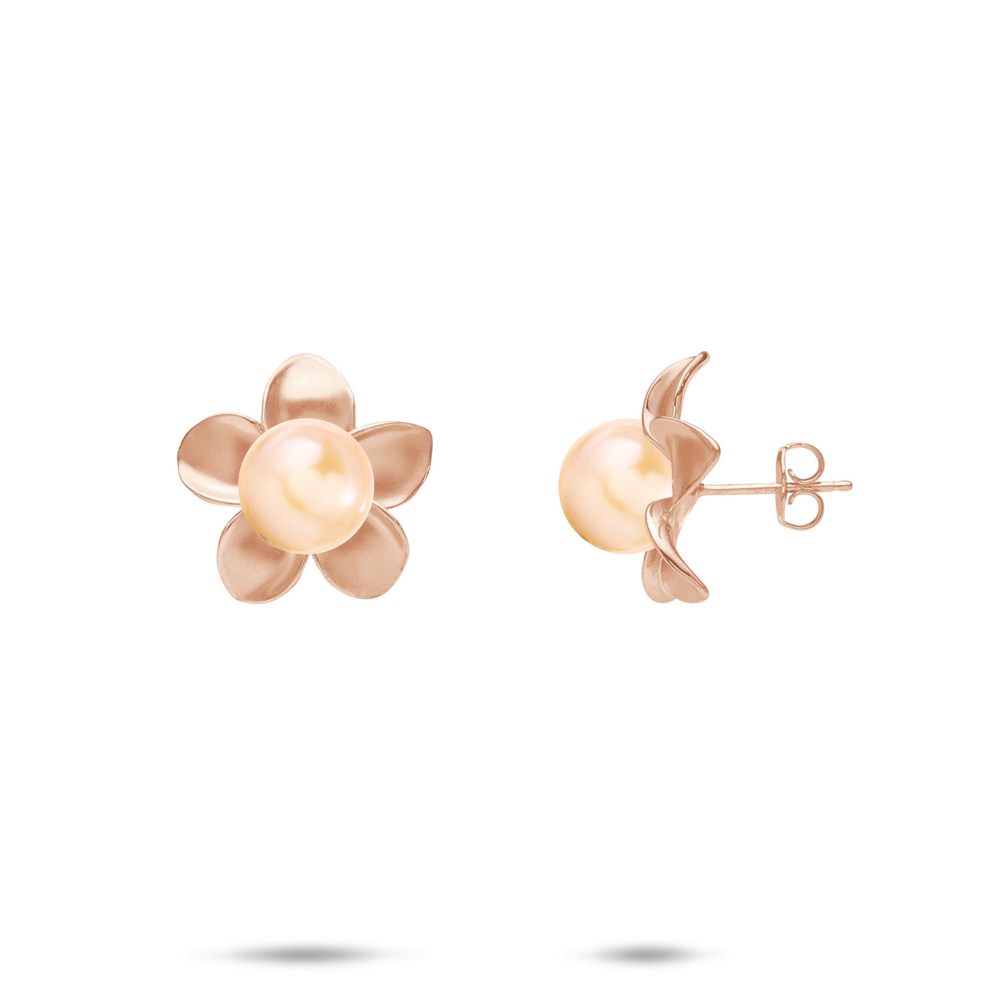 Pick A Pearl Plumeria Earrings in Rose Gold - 13mm