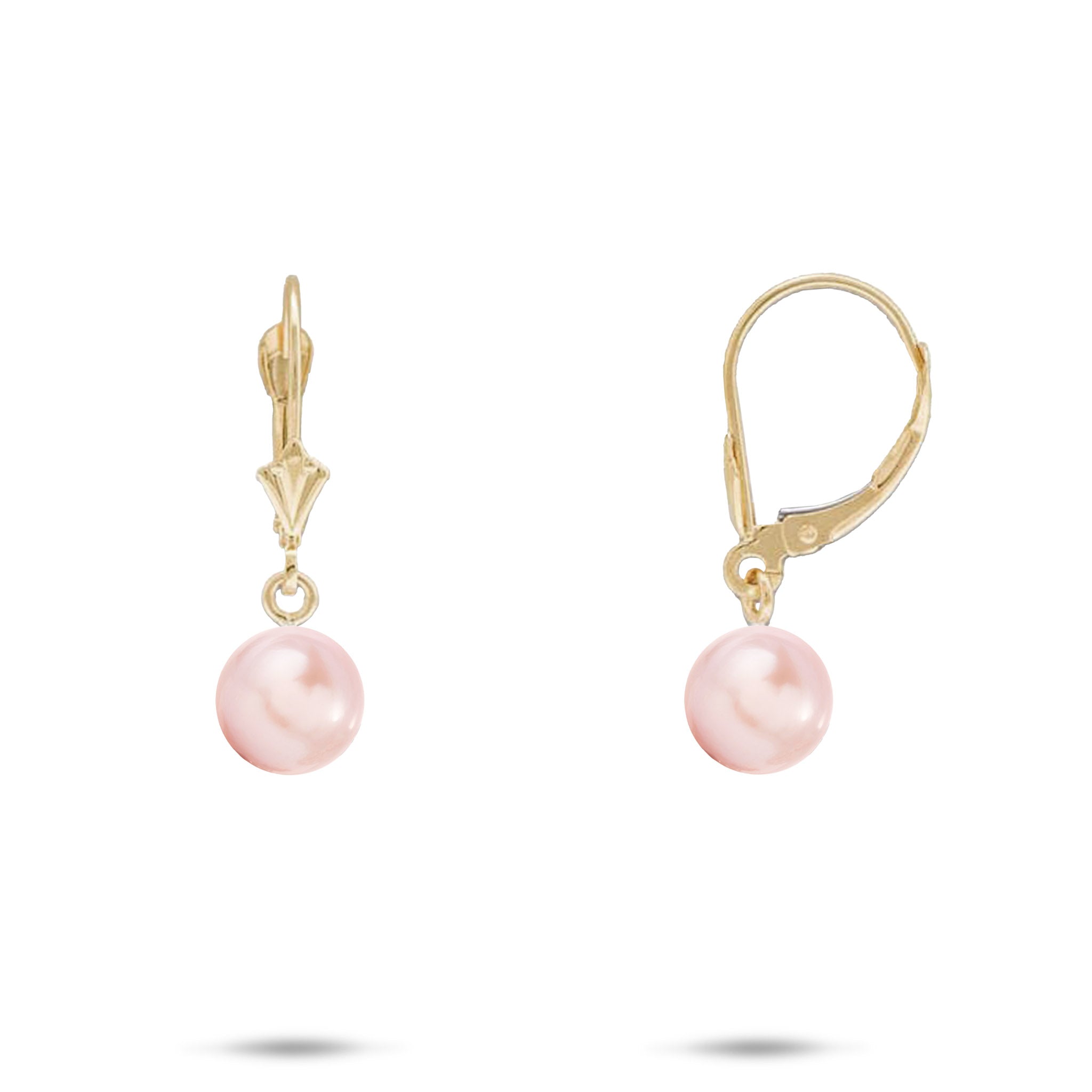Pick A Pearl Earrings in Gold with Pink Pearls on a white background