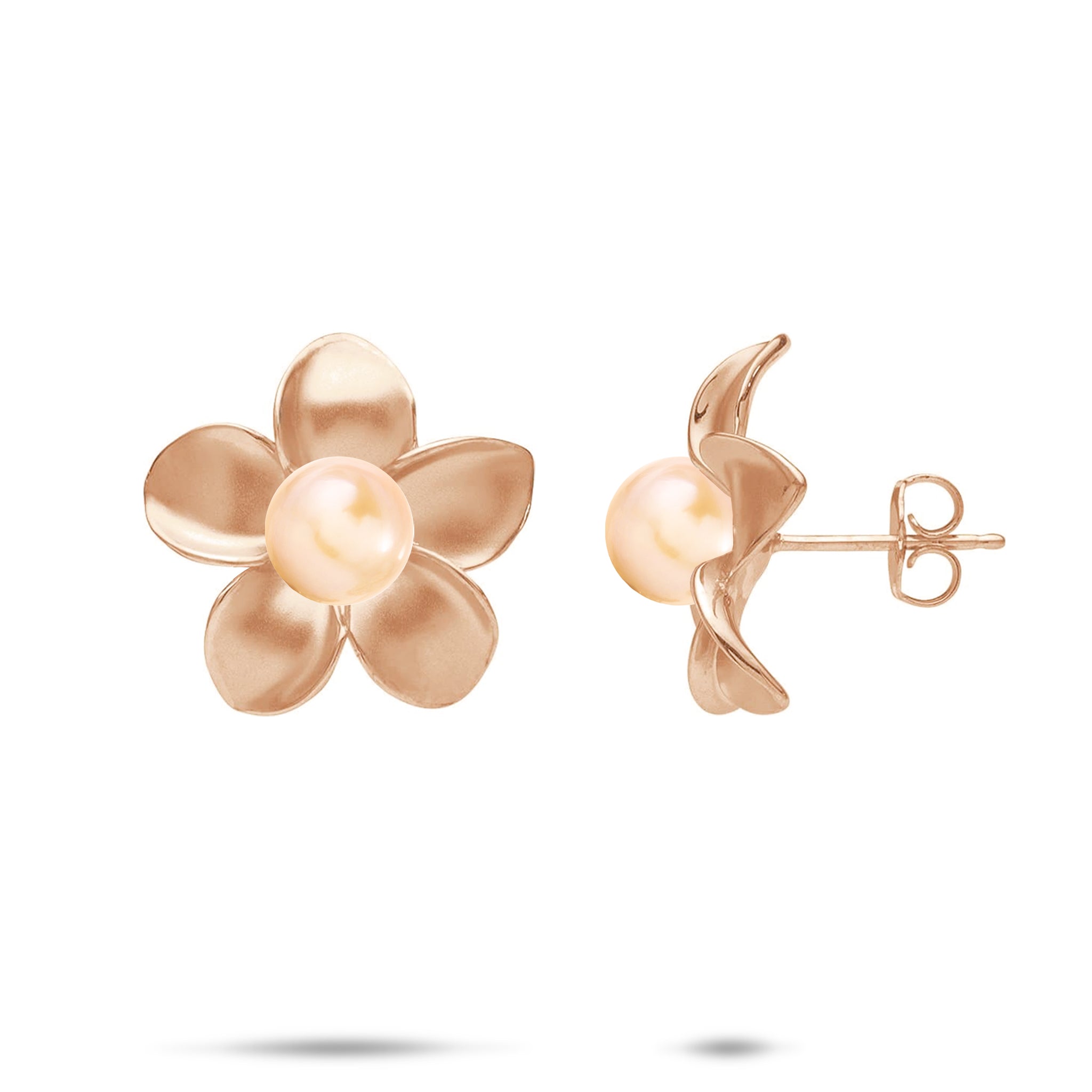 Pick A Pearl Plumeria Earrings in Rose Gold - 18mm