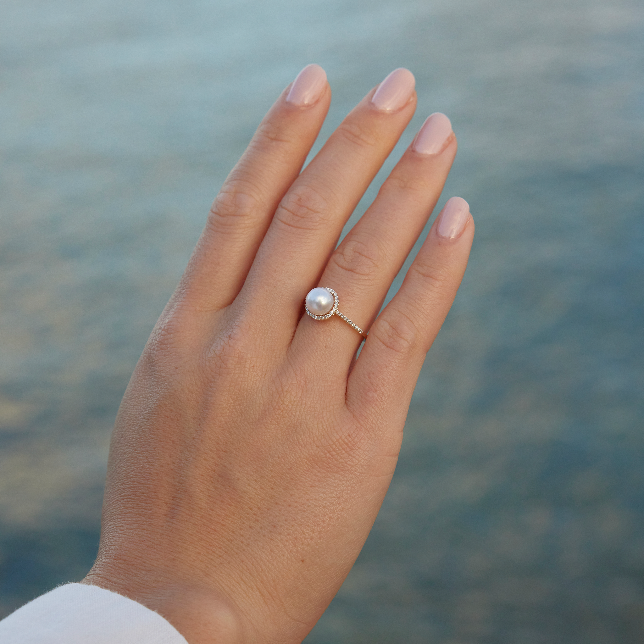 Pick A Pearl Halo Ring in Gold with Diamonds