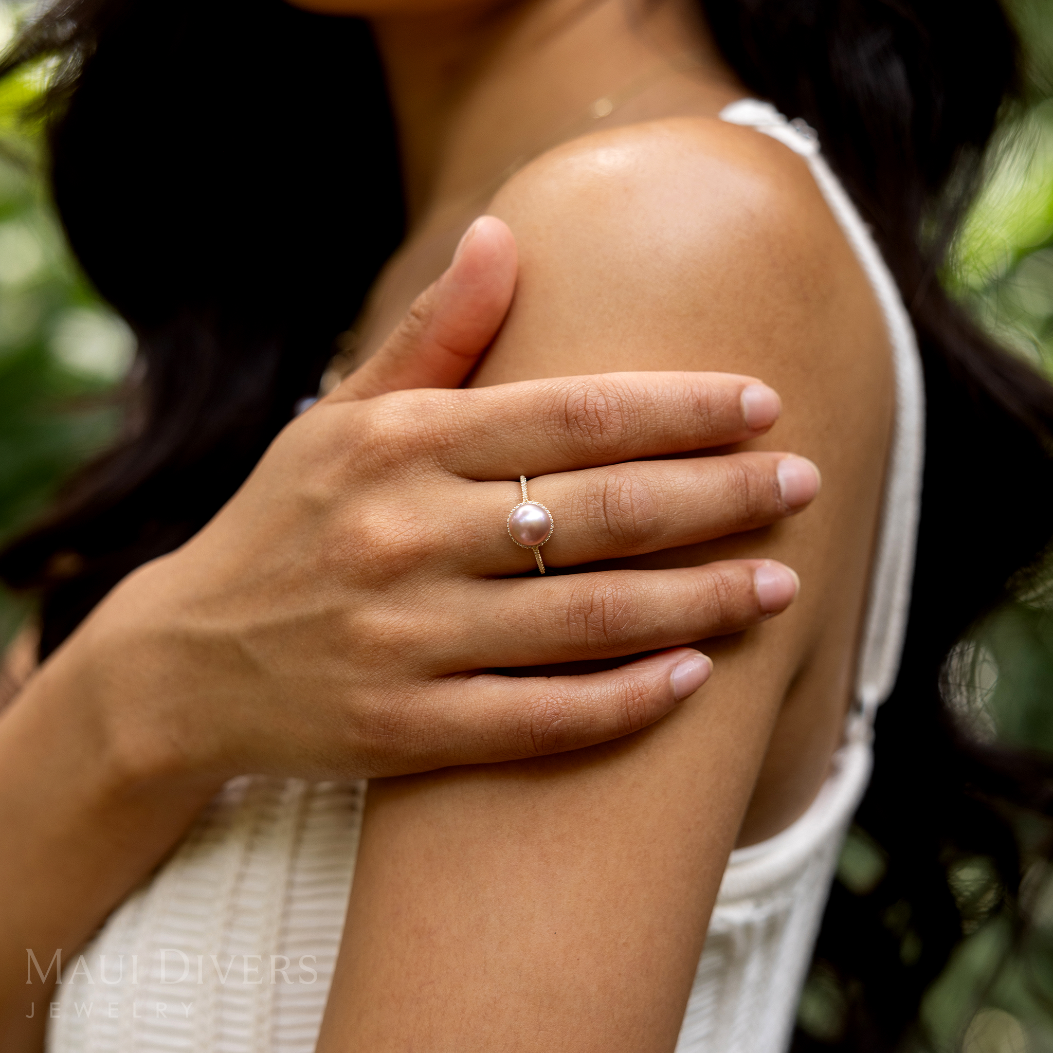 Pick A Pearl Halo Ring in Gold with Diamonds