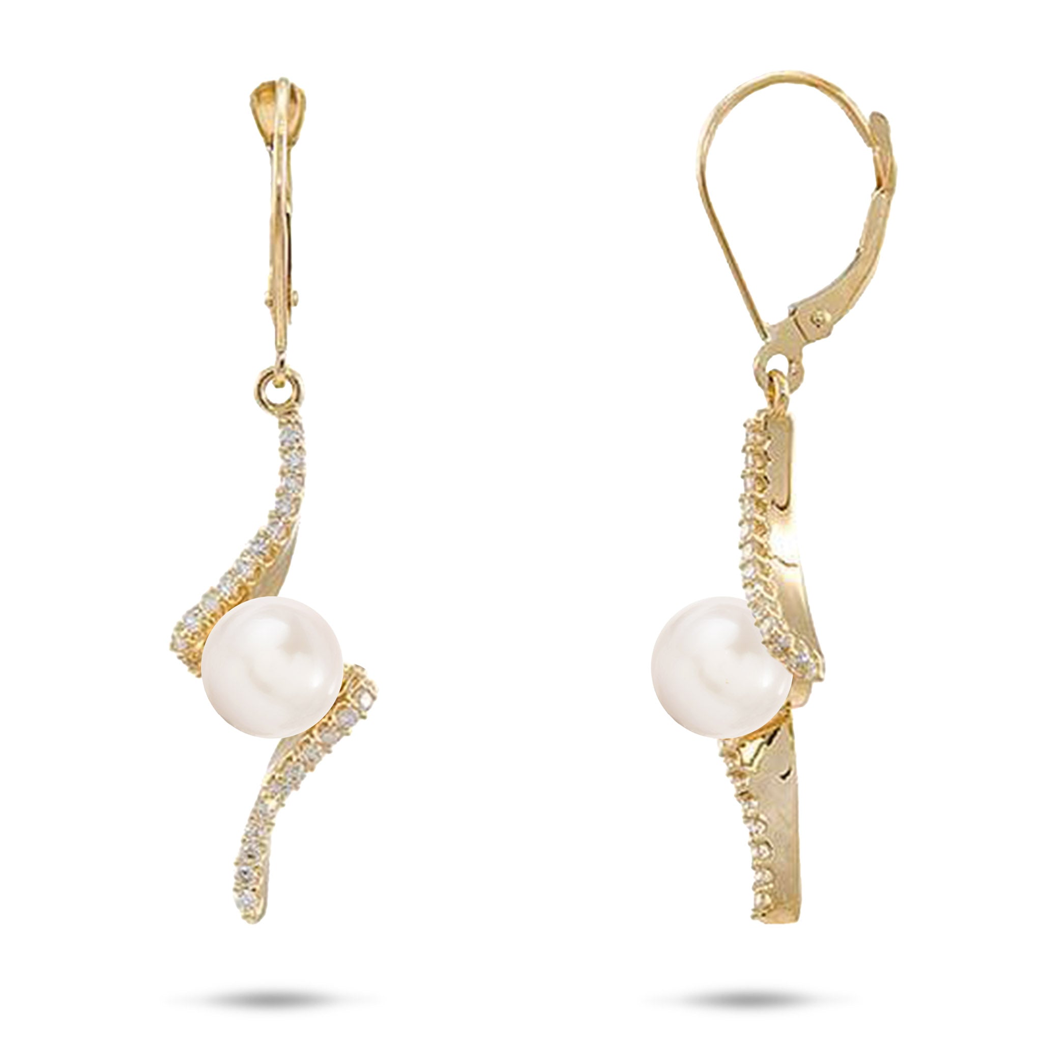 Pick A Pearl Waterfall Earrings in Gold with Diamonds