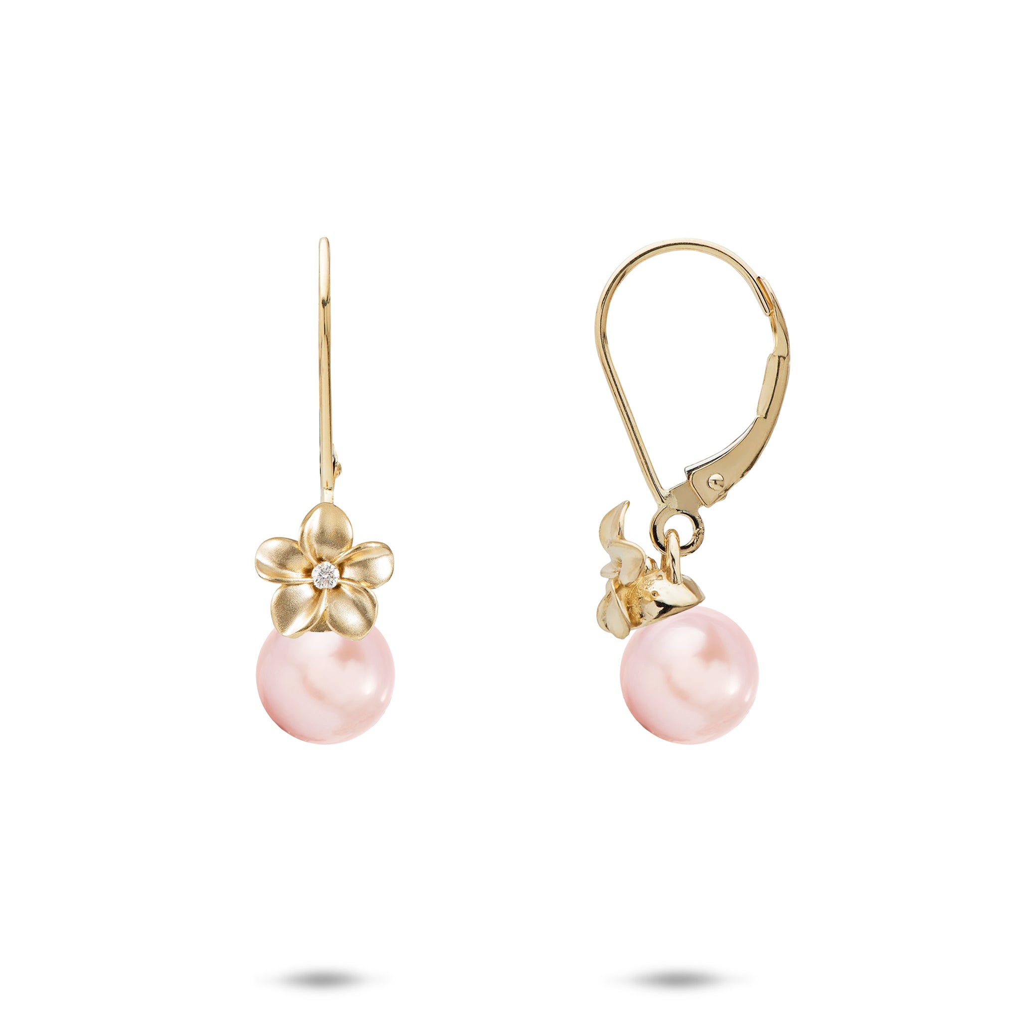 Pick A Pearl Plumeria Earrings in Gold with Diamonds