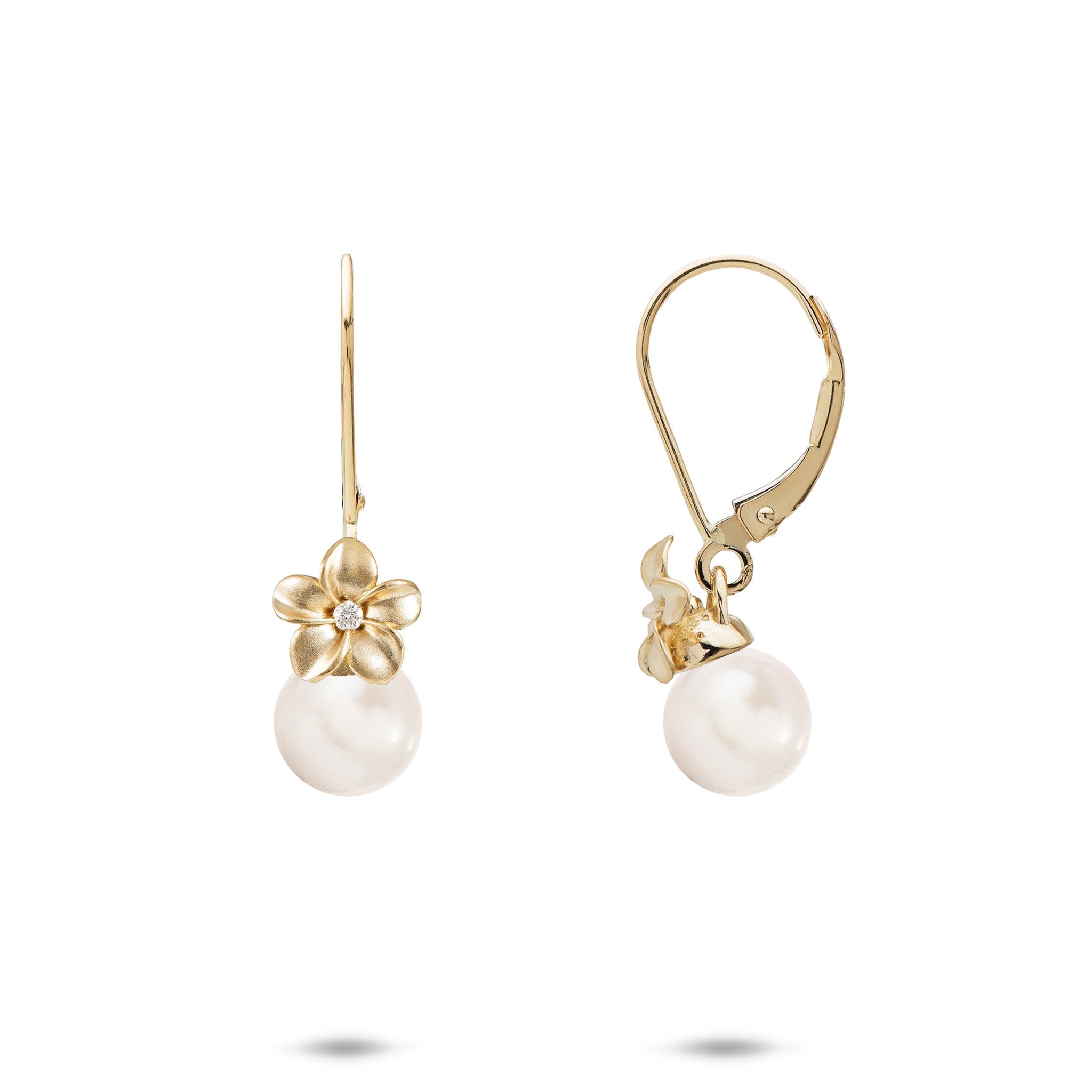 Pick A Pearl Plumeria Earrings in Gold with Diamonds
