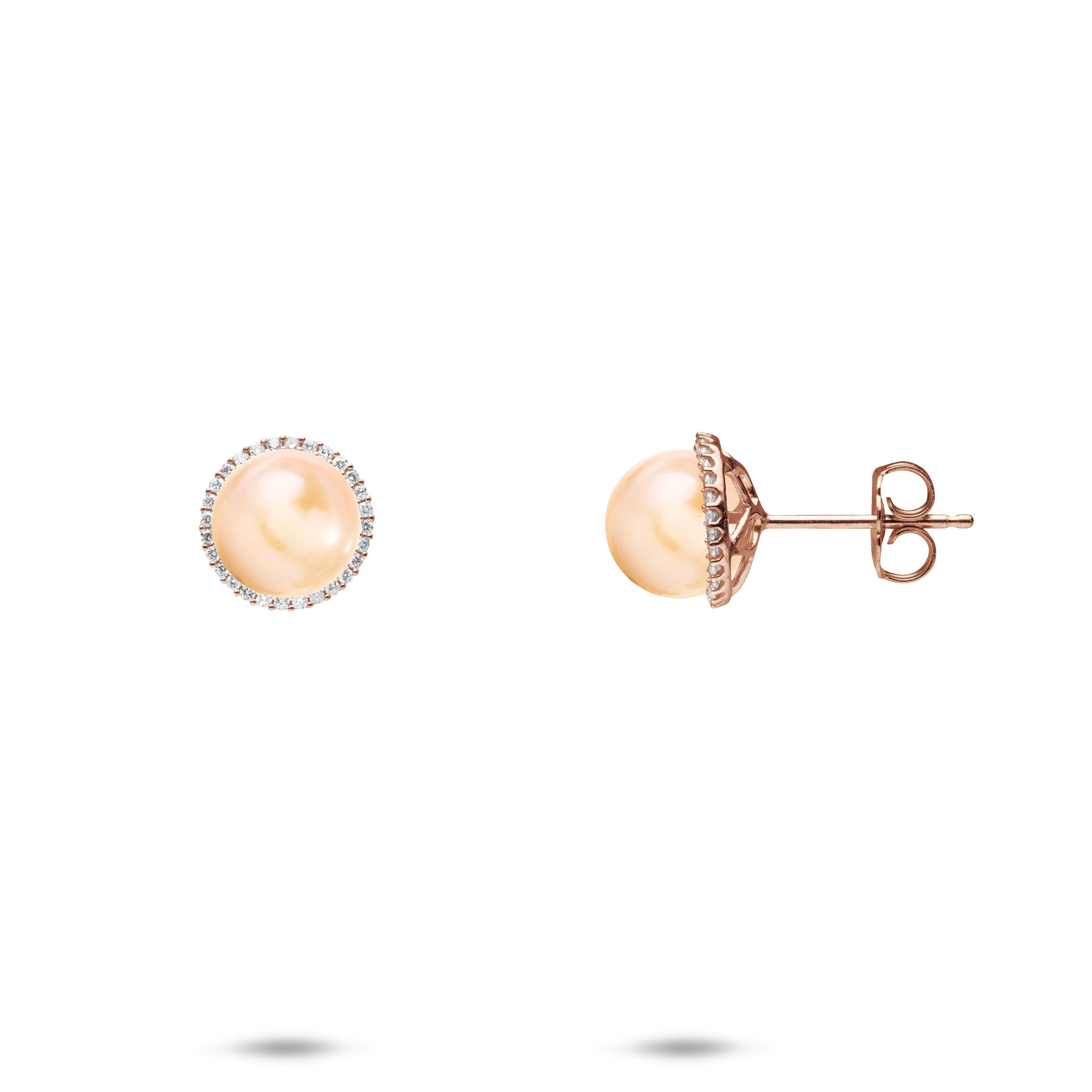 Pick A Pearl Halo Earrings in Rose Gold with Diamonds