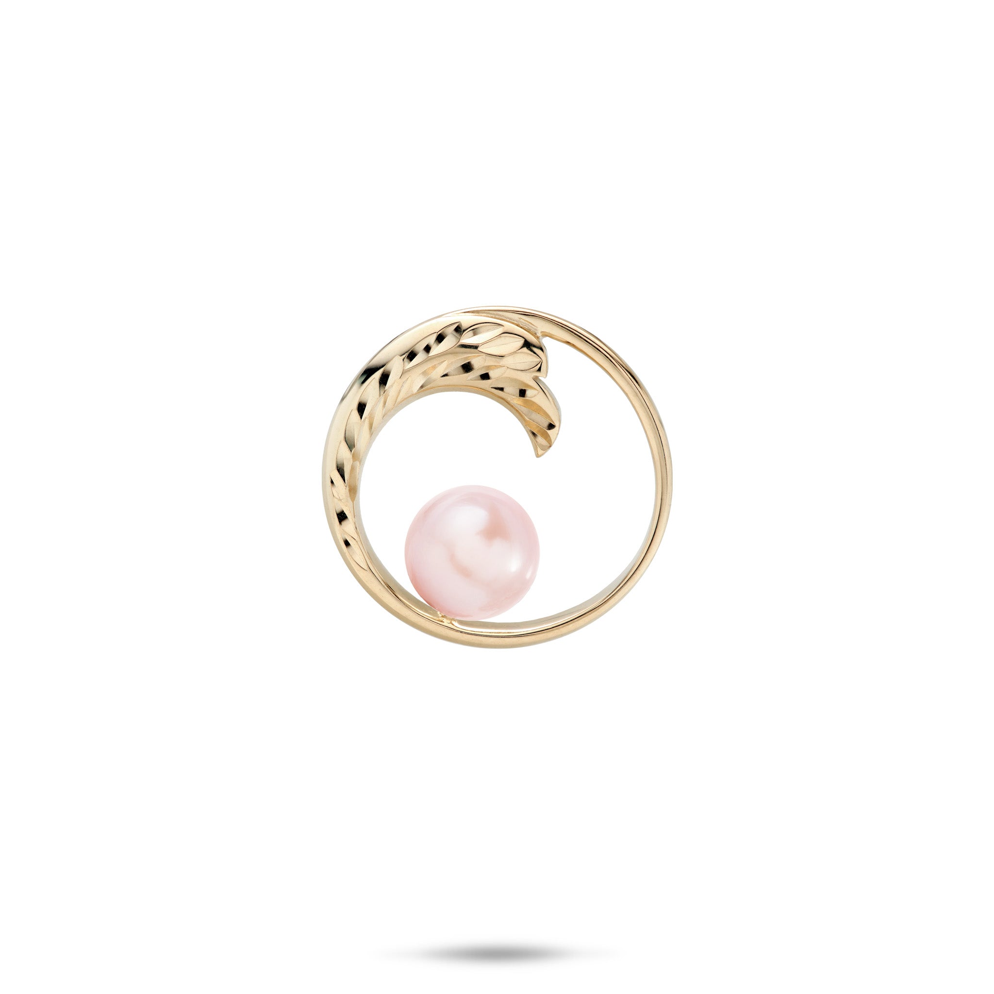18mm Pick A Pearl Nalu Pendant in 14k Yellow Gold with a Pink Pearl on a white background