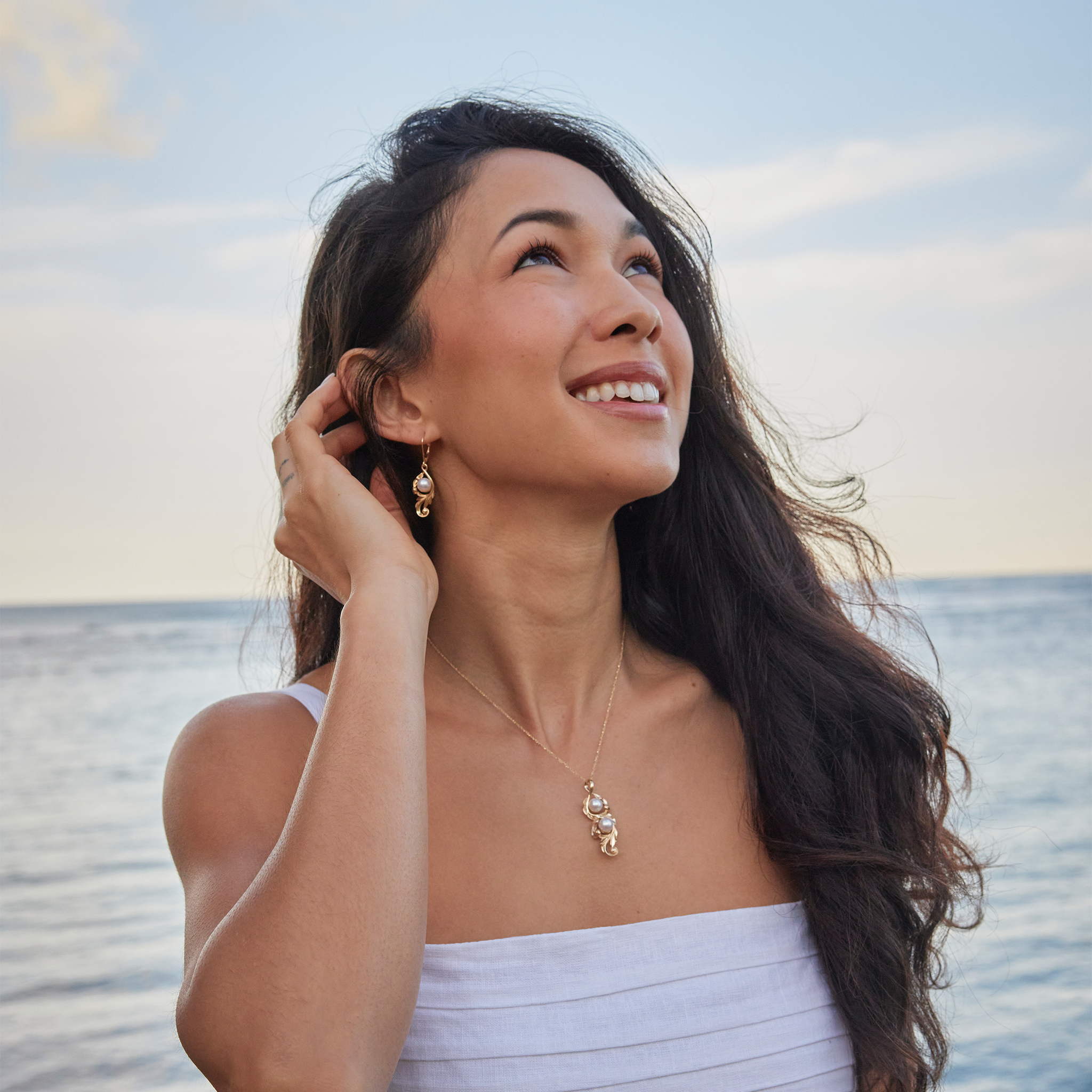 Pick A Pearl Maile Scroll Earrings in Gold - 26mm