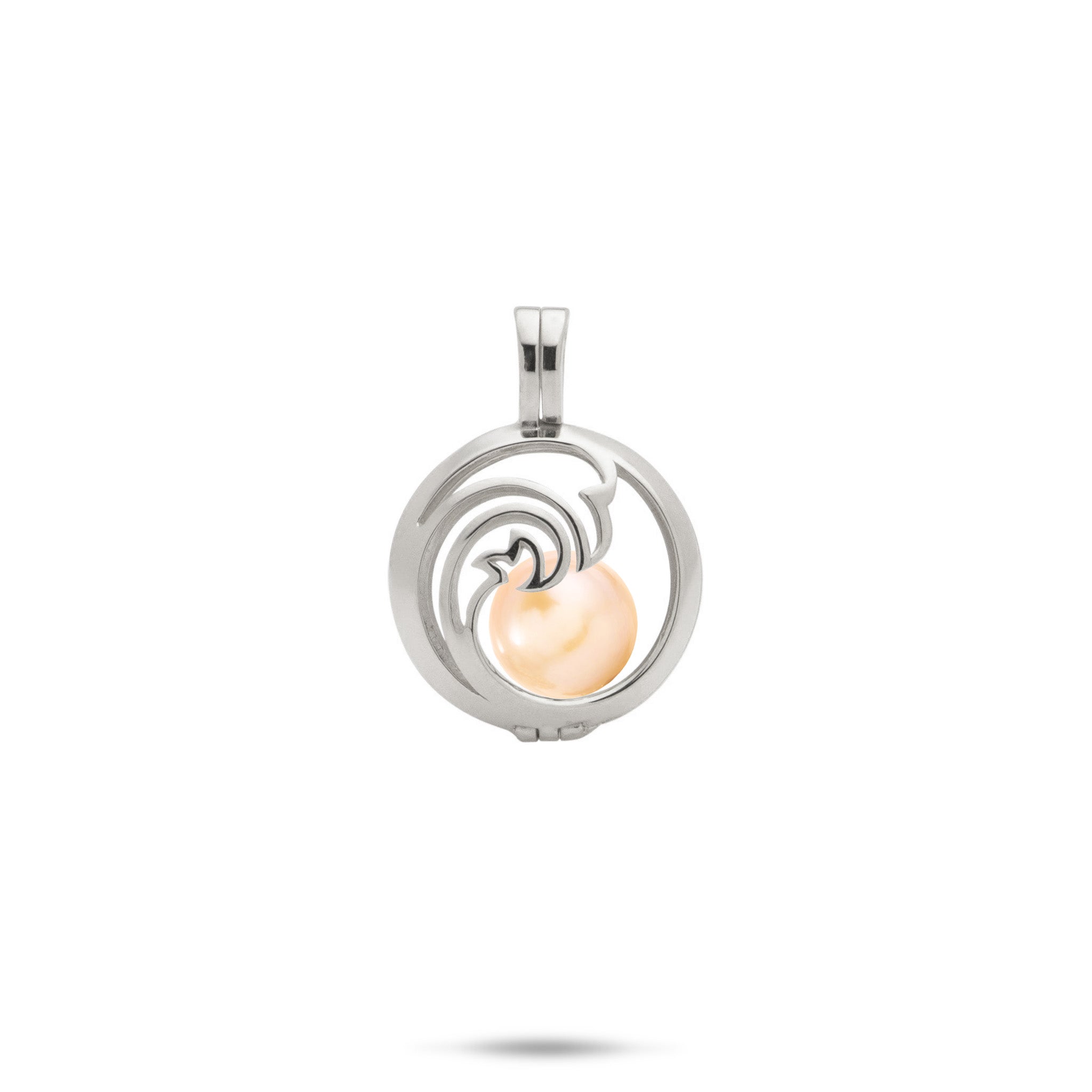 Pick A Pearl Nalu Cage Pendant in White Gold with a Peach Freshwater Pearl
