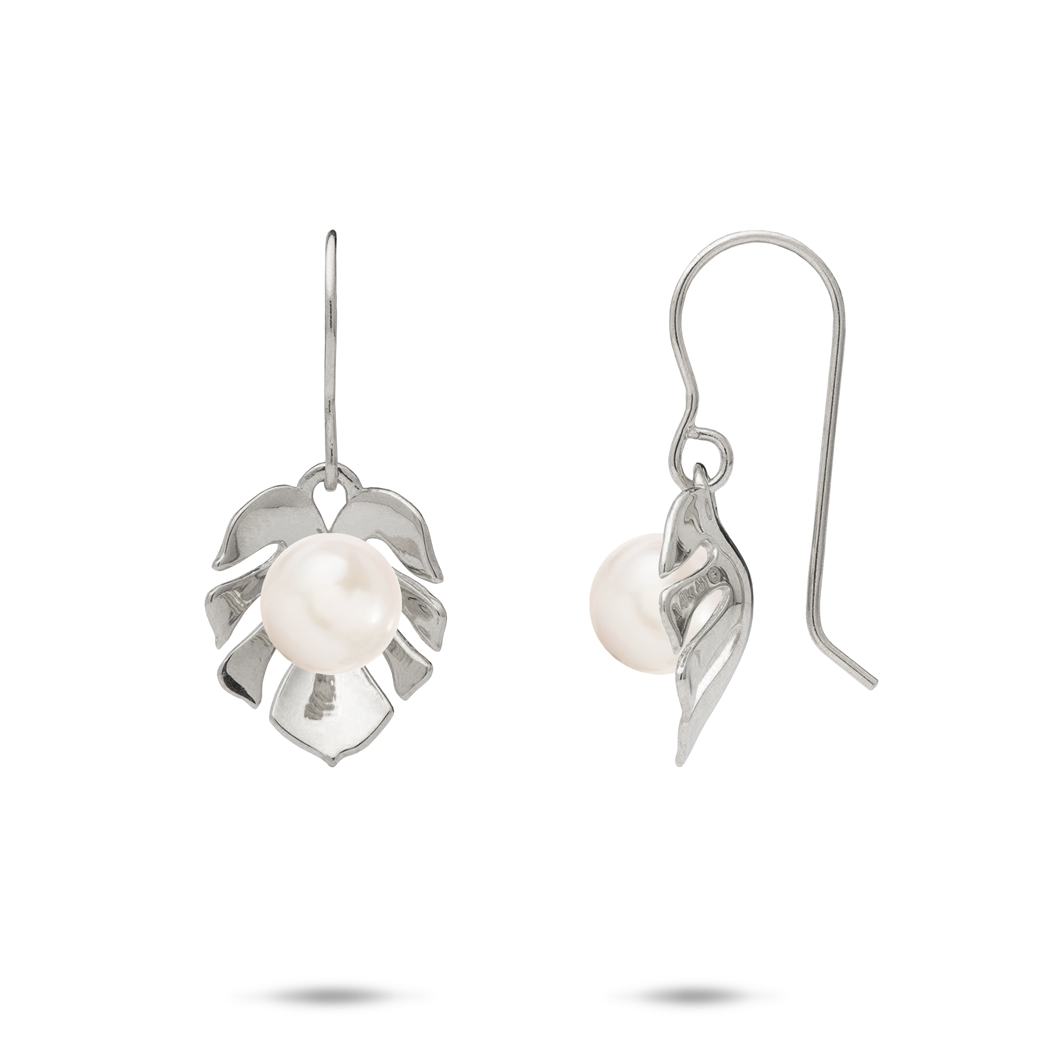 Pick A Pearl Monstera Earrings in White Gold - 15mm