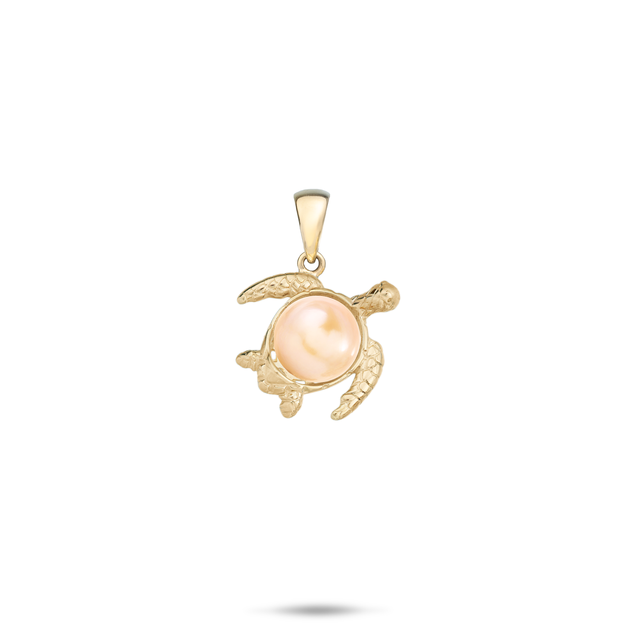 12mm Pick A Pearl Honu Pendant in Gold with a Peach Pearl on a white background