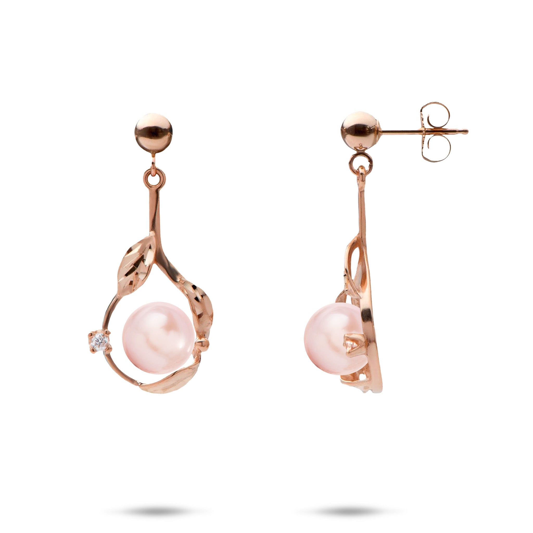 Pick A Pearl Maile Earrings Mountings in Rose Gold with Diamonds