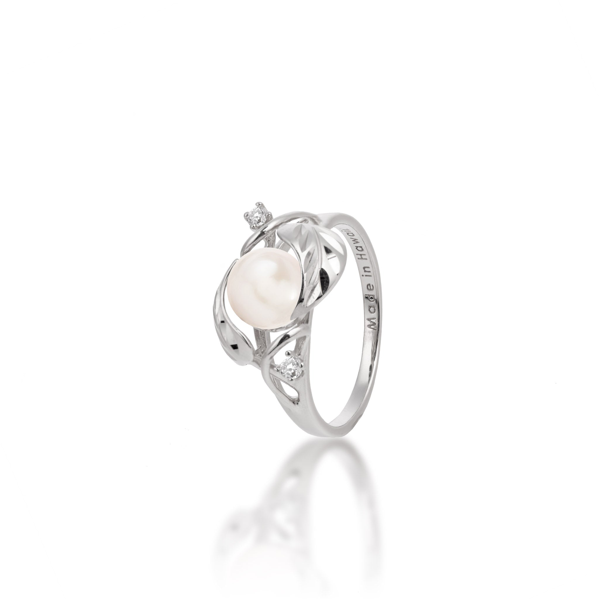 Pick A Pearl Maile Ring in White Gold with Diamonds