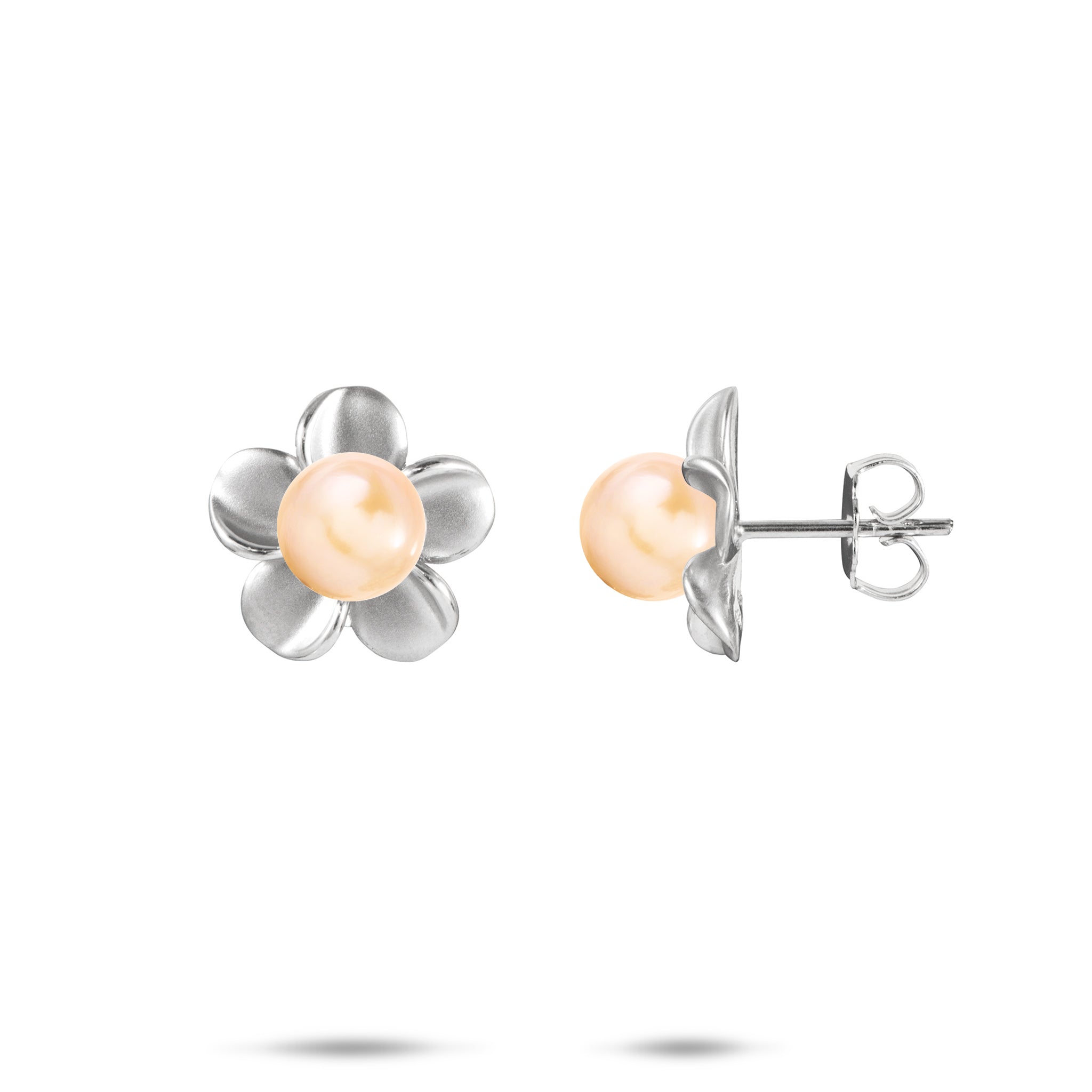 Pick A Pearl Plumeria Earrings in Sterling Silver - 13mm