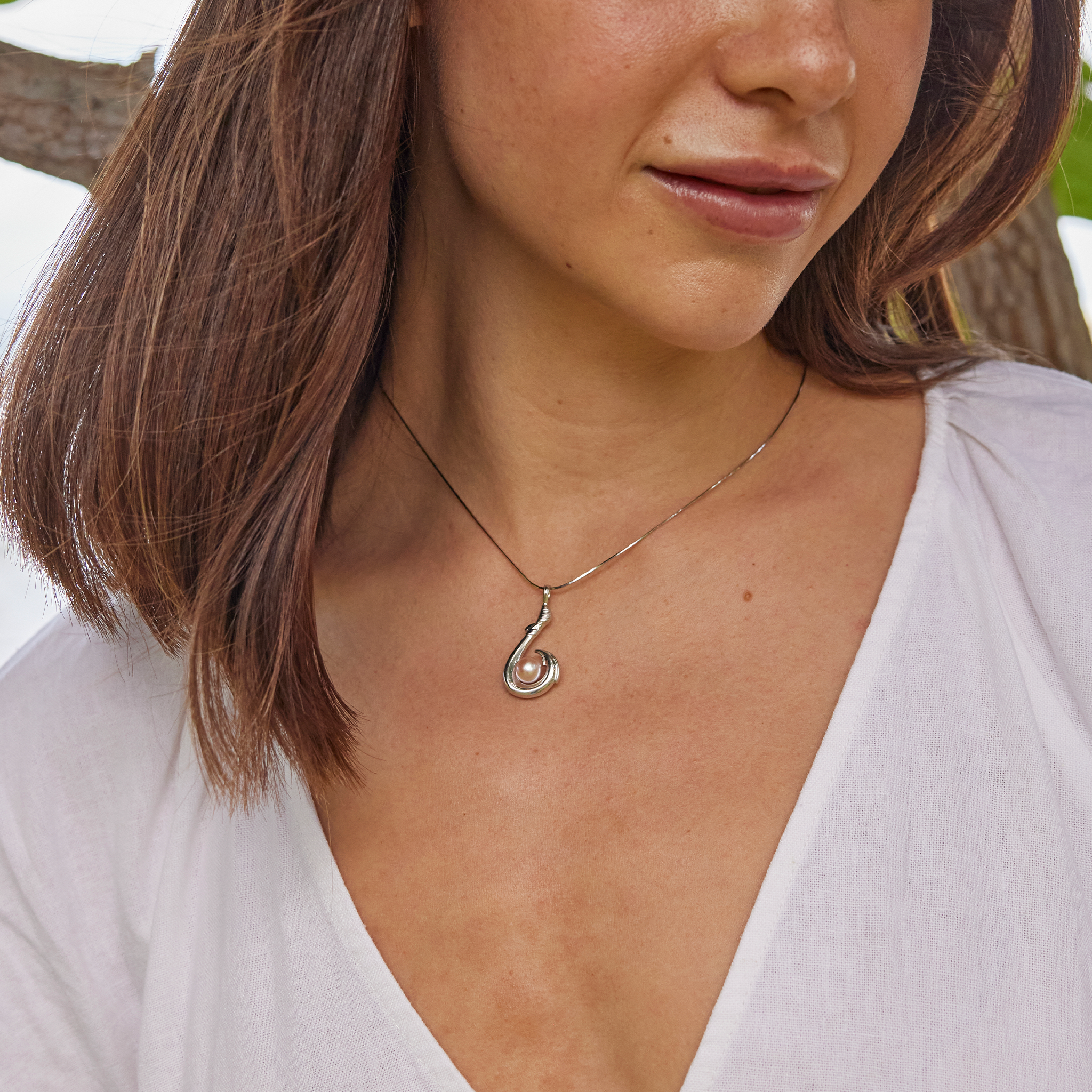 Pick A Pearl Fish Hook Pendant in Sterling Silver - 27mm