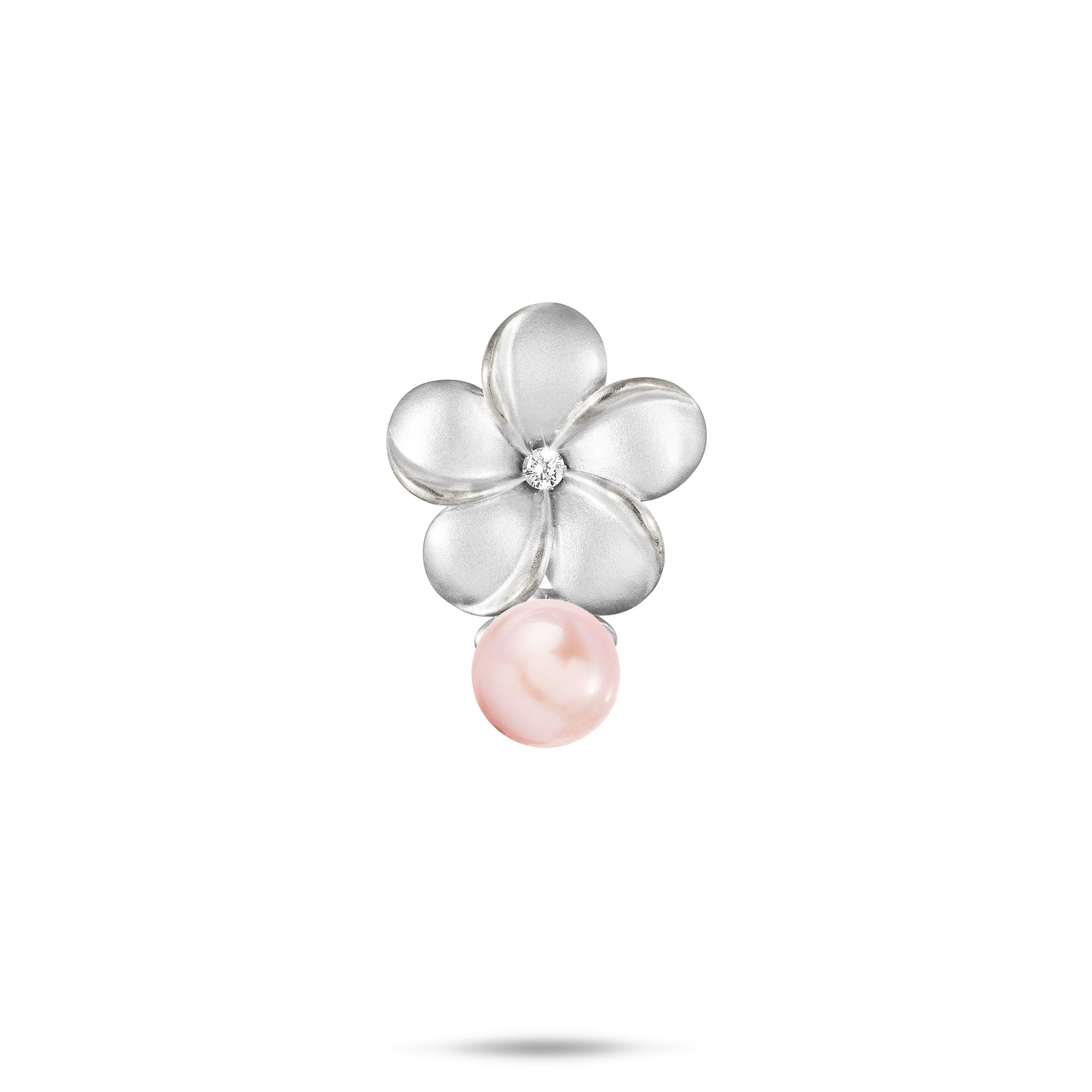 Pick A Pearl Plumeria Pendant in Sterling Silver with Cubic Zirconia - 15mm