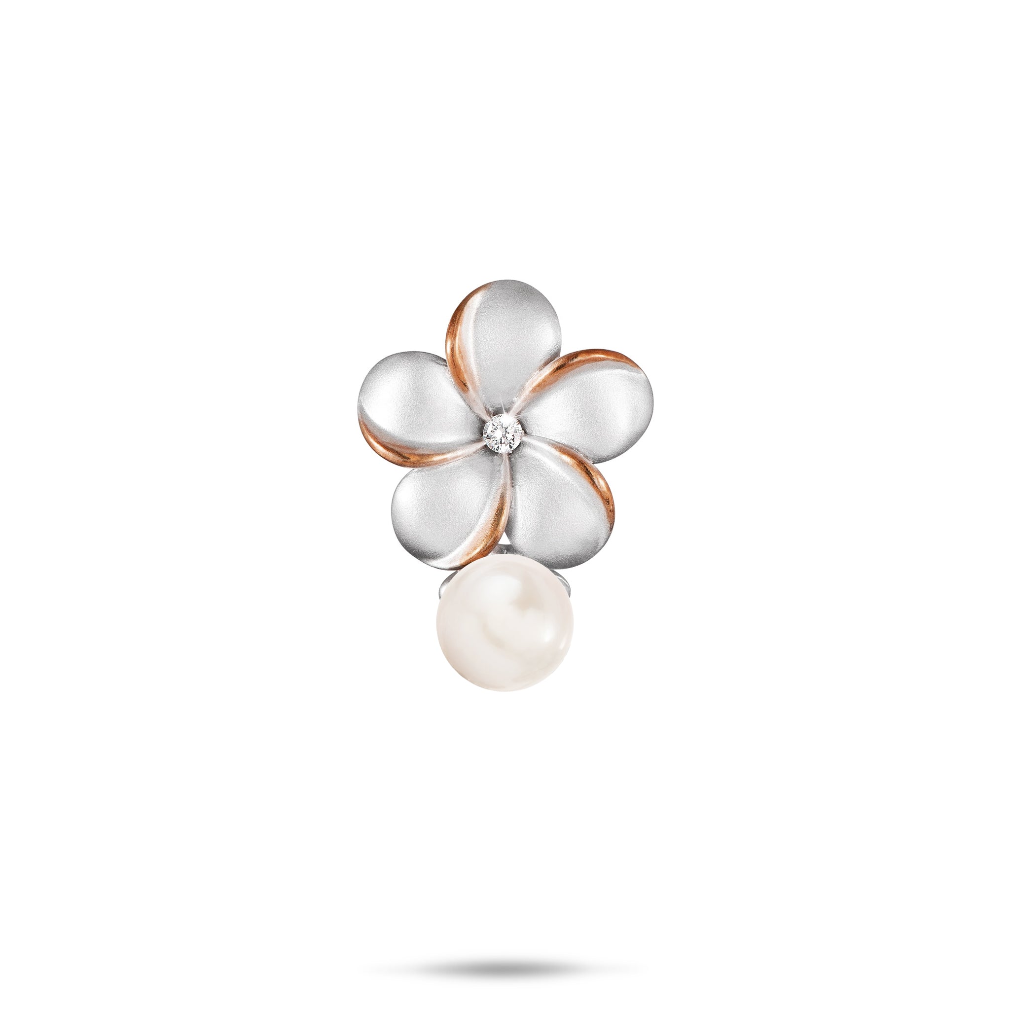 Pick A Pearl Plumeria Pendant in Sterling Silver with Cubic Zirconia - 15mm