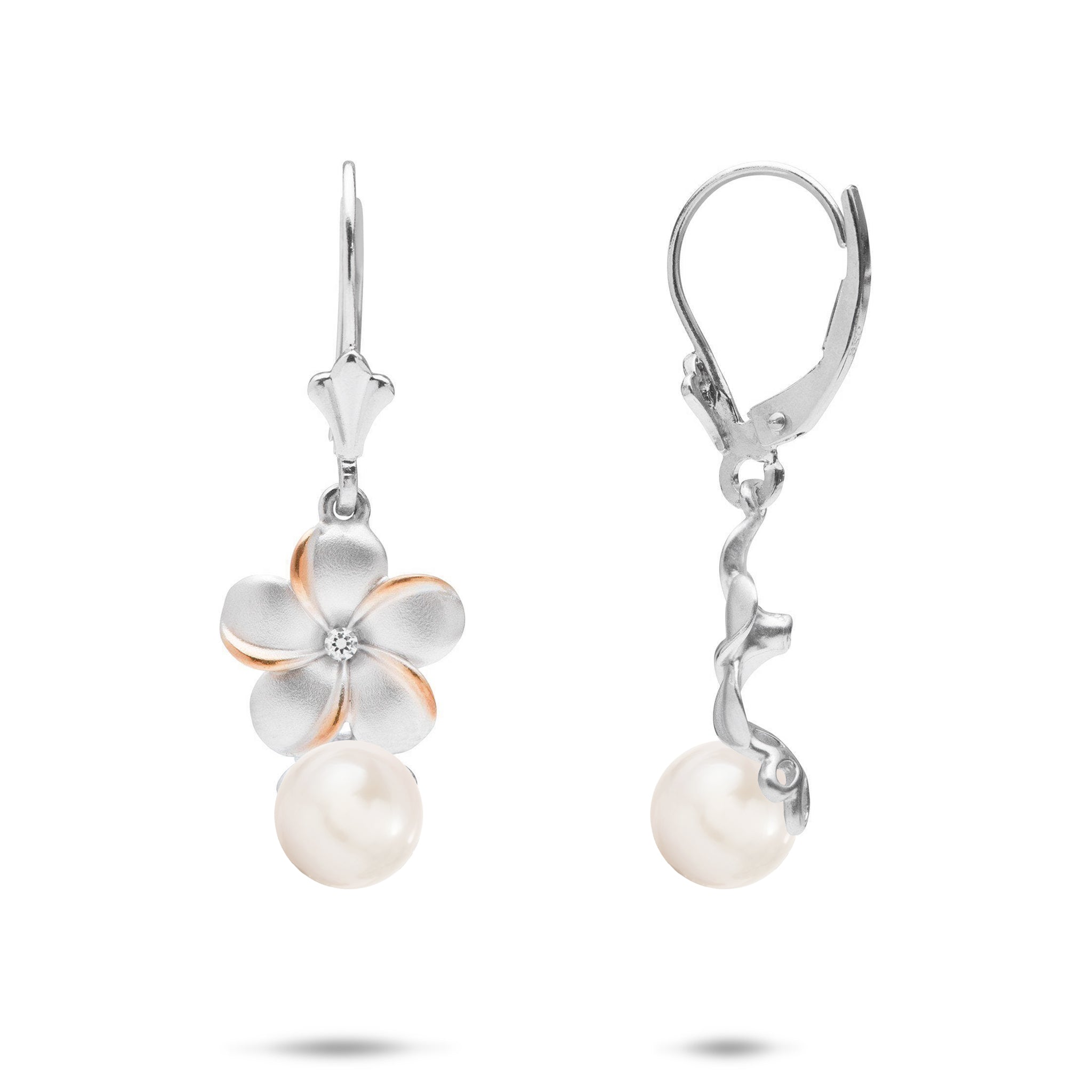 Pick A Pearl Plumeria Earrings in Sterling Silver with Cubic Zirconia