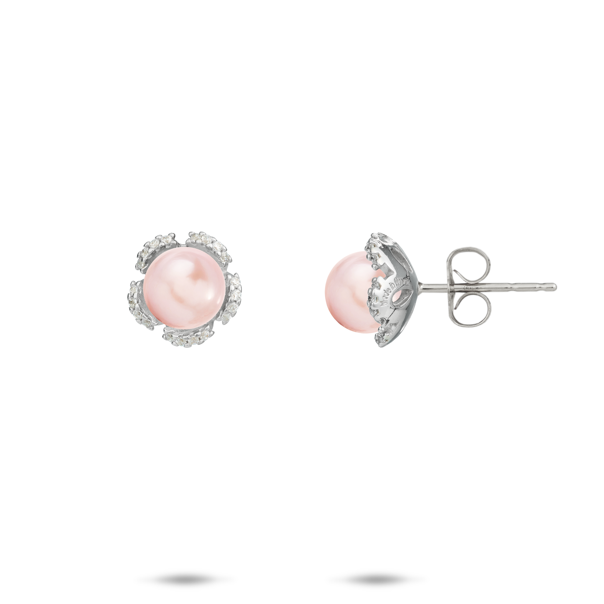 Pick A Pearl Plumeria Earrings in Sterling Silver with CZ
