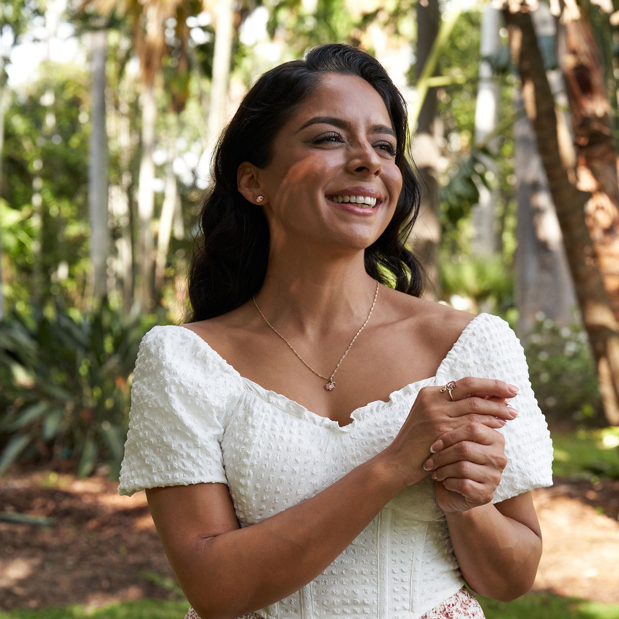 ʻŌhiʻa Lehua Ruby Earrings in Two Tone Gold - 11mm