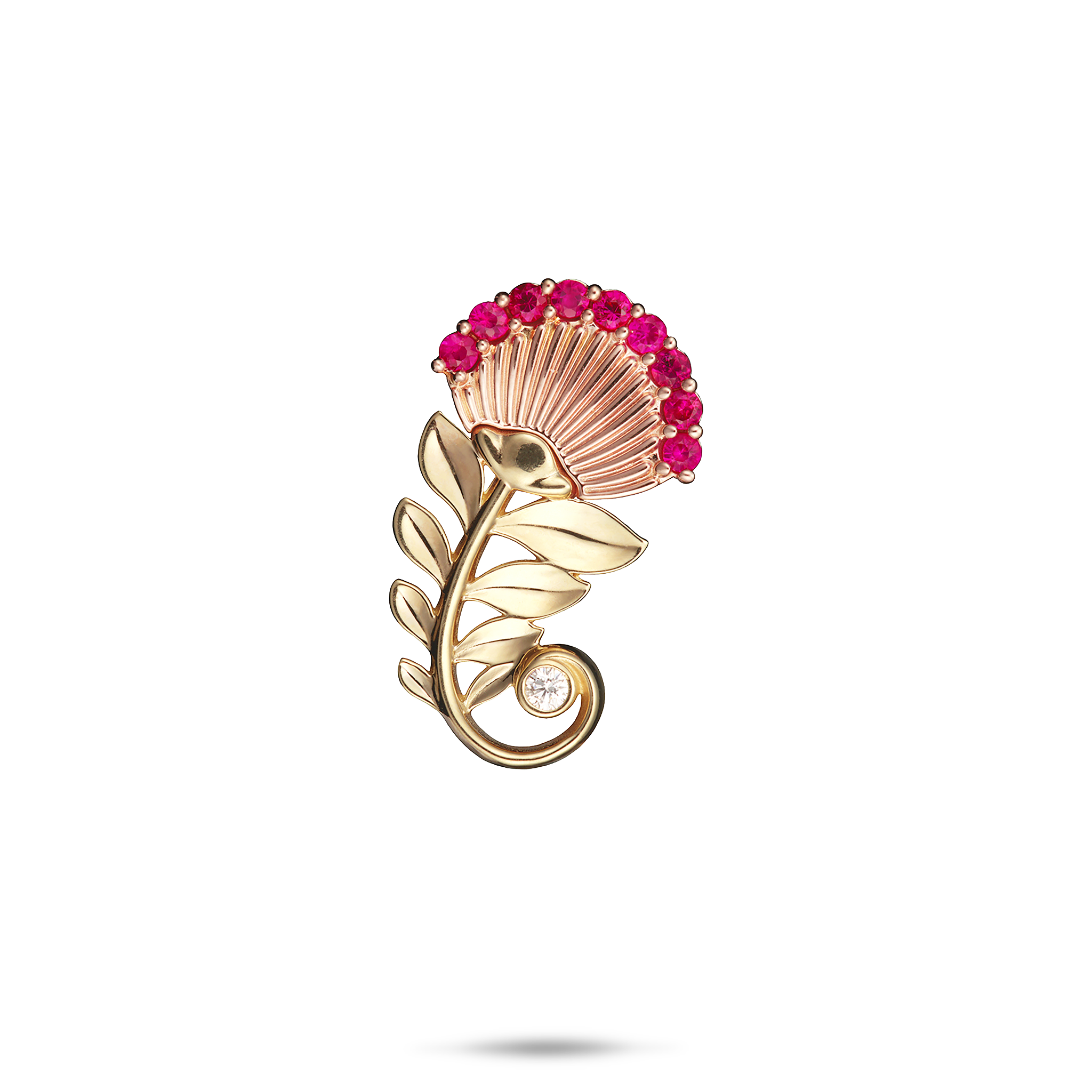 ʻŌhiʻa Lehua Ruby Pendant in Two Tone Gold with Diamonds - 24mm