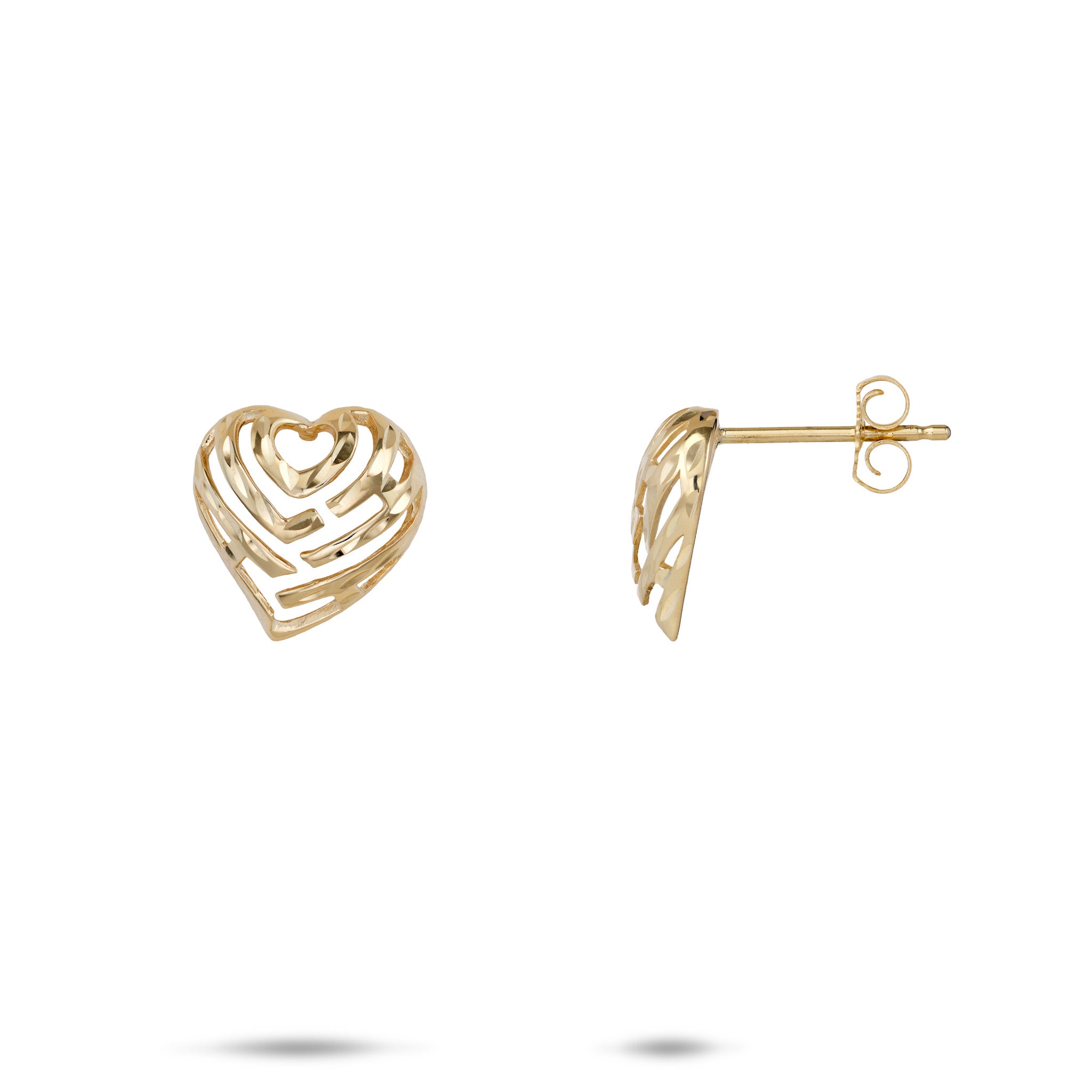 11mm Aloha Heart Earrings in Gold with Diamond-cut finish on a white background