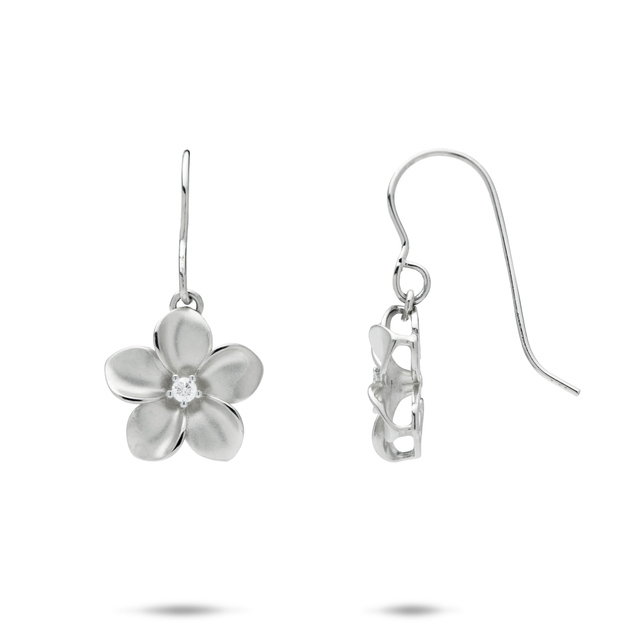 Plumeria Earrings in White Gold with Diamonds - 13mm