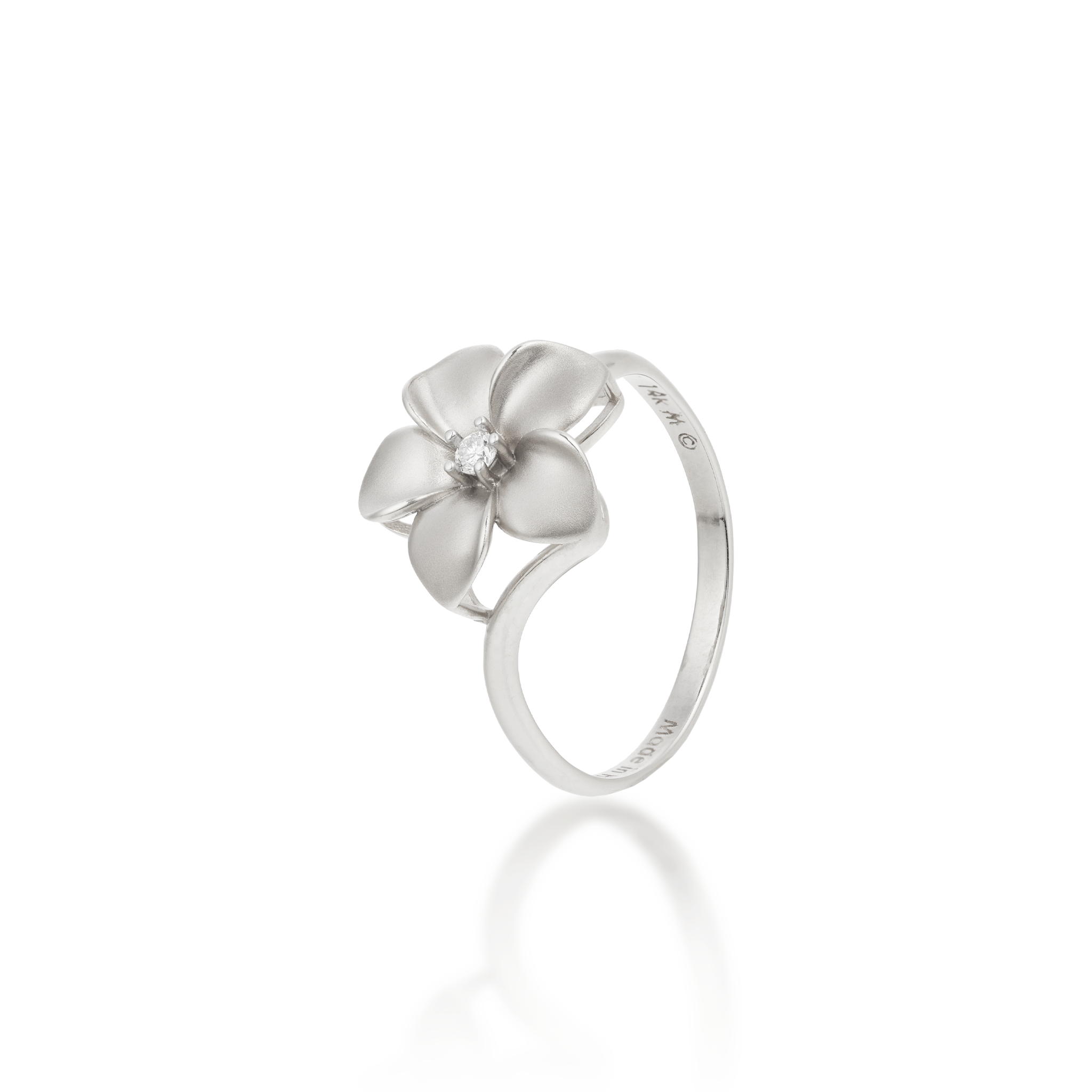 Plumeria Ring in White Gold with Diamond - 13mm