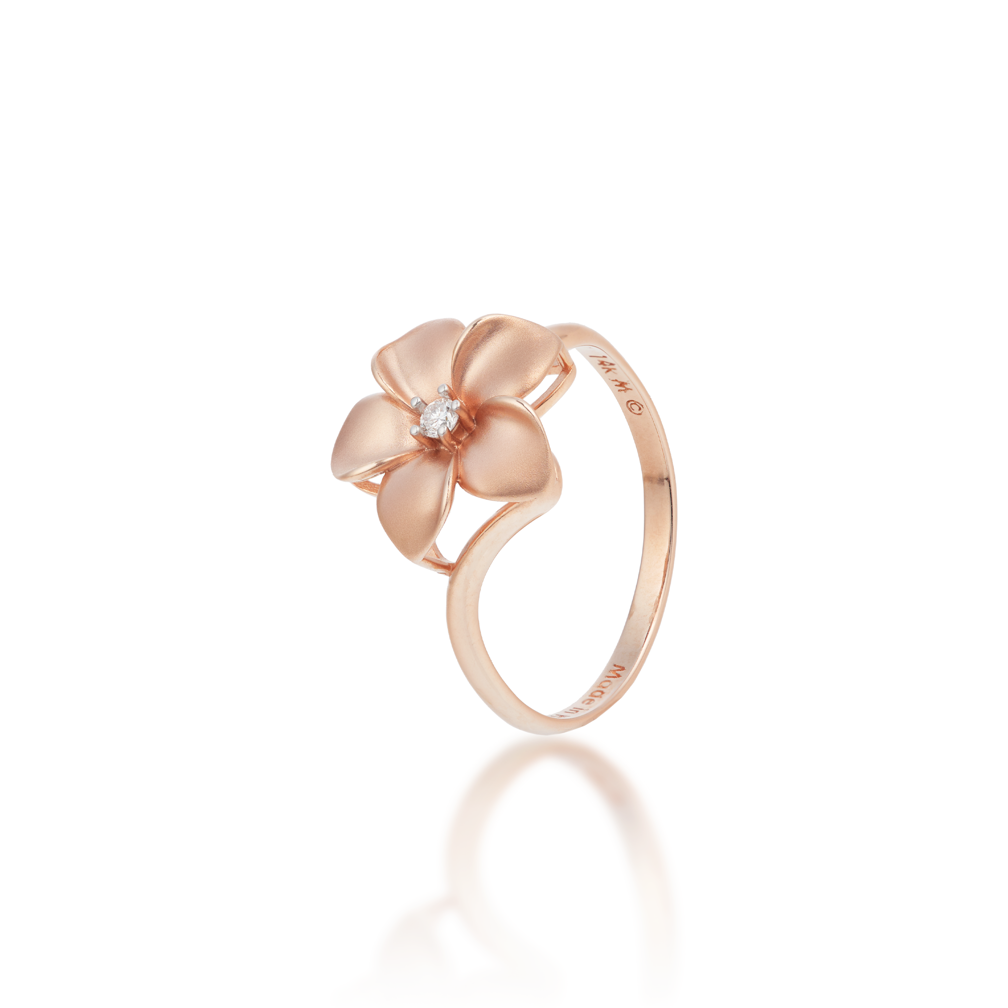Plumeria Ring in Rose Gold with Diamond - 13mm