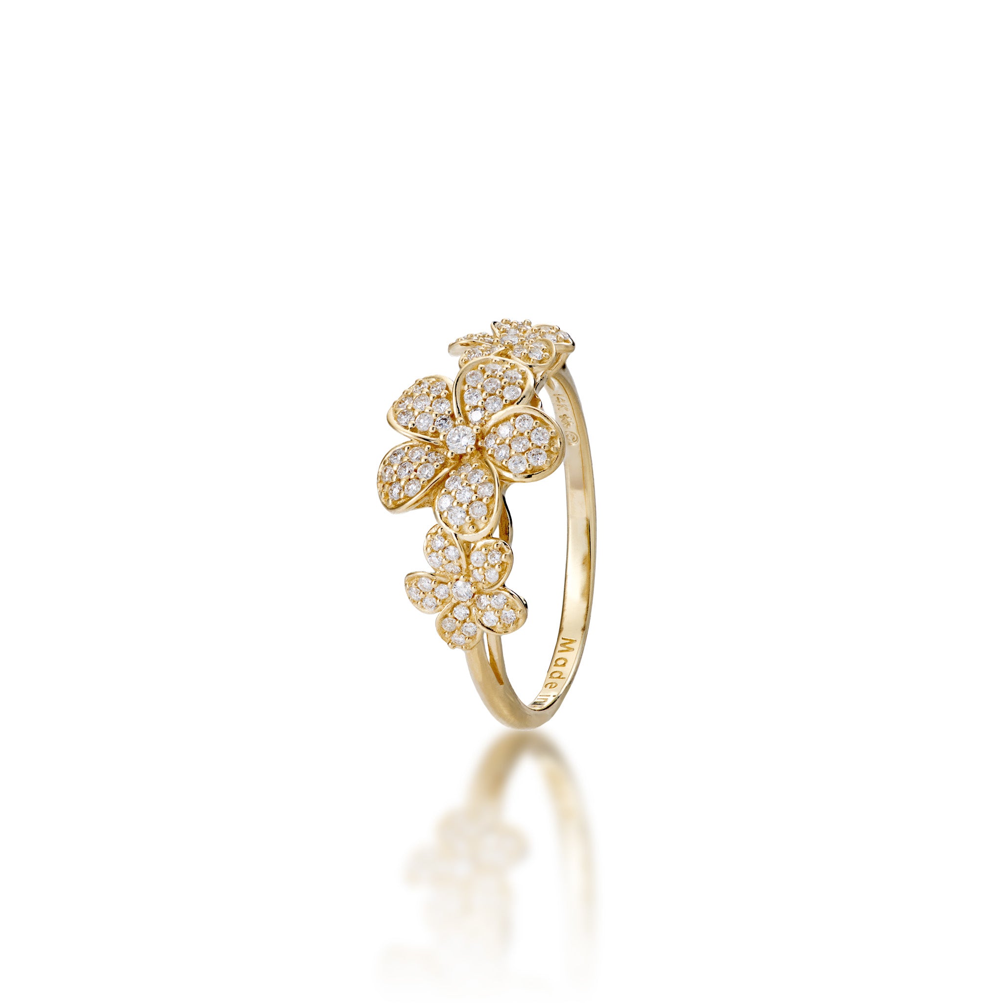 Plumeria Ring in Gold with Diamonds - 10mm