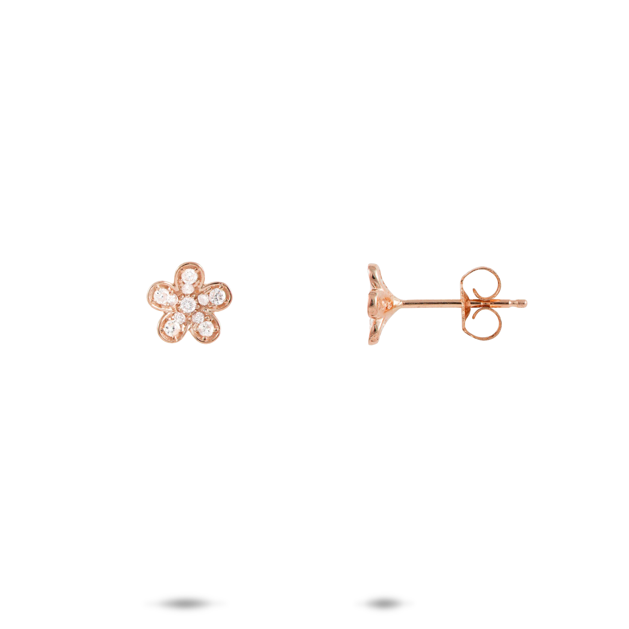 Plumeria Earrings in Rose Gold with Diamonds - 7mm