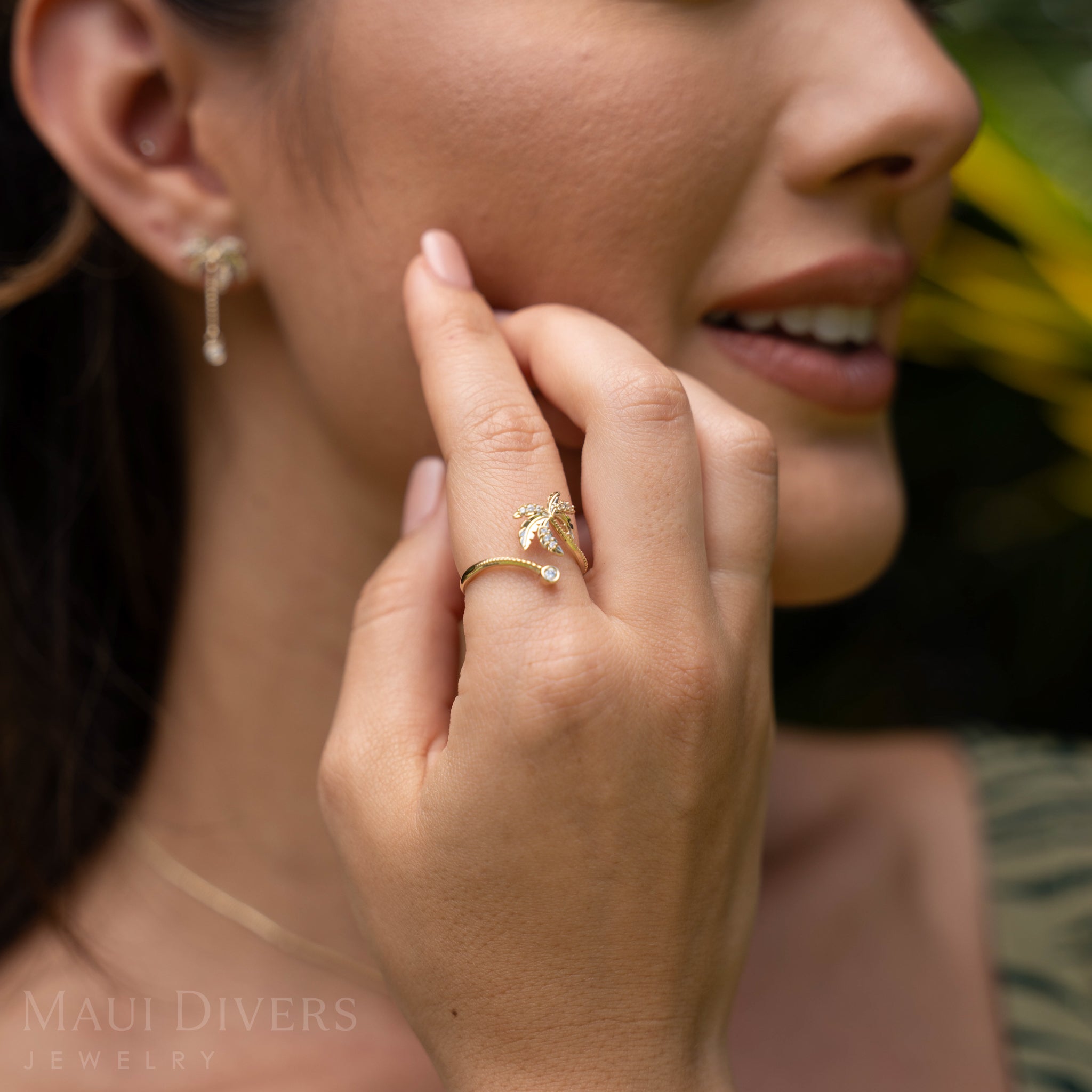 Paradise Palms - Palm Tree Ring in Gold with Diamonds - 18mm