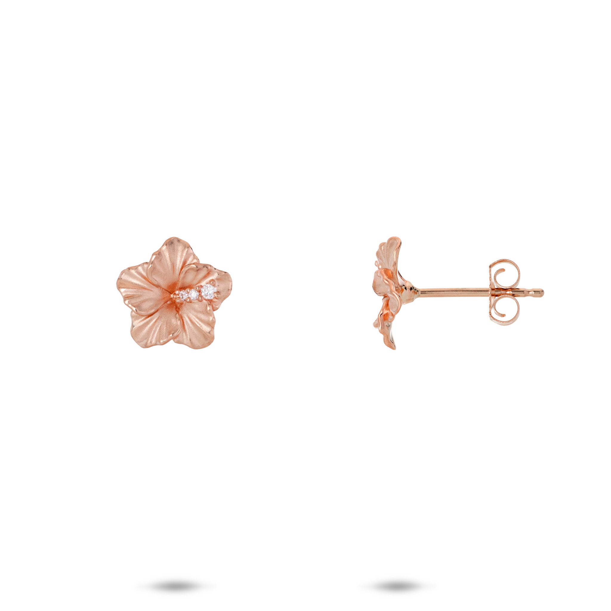 9.5mm Diamond Hibiscus Earrings in 14k Rose Gold