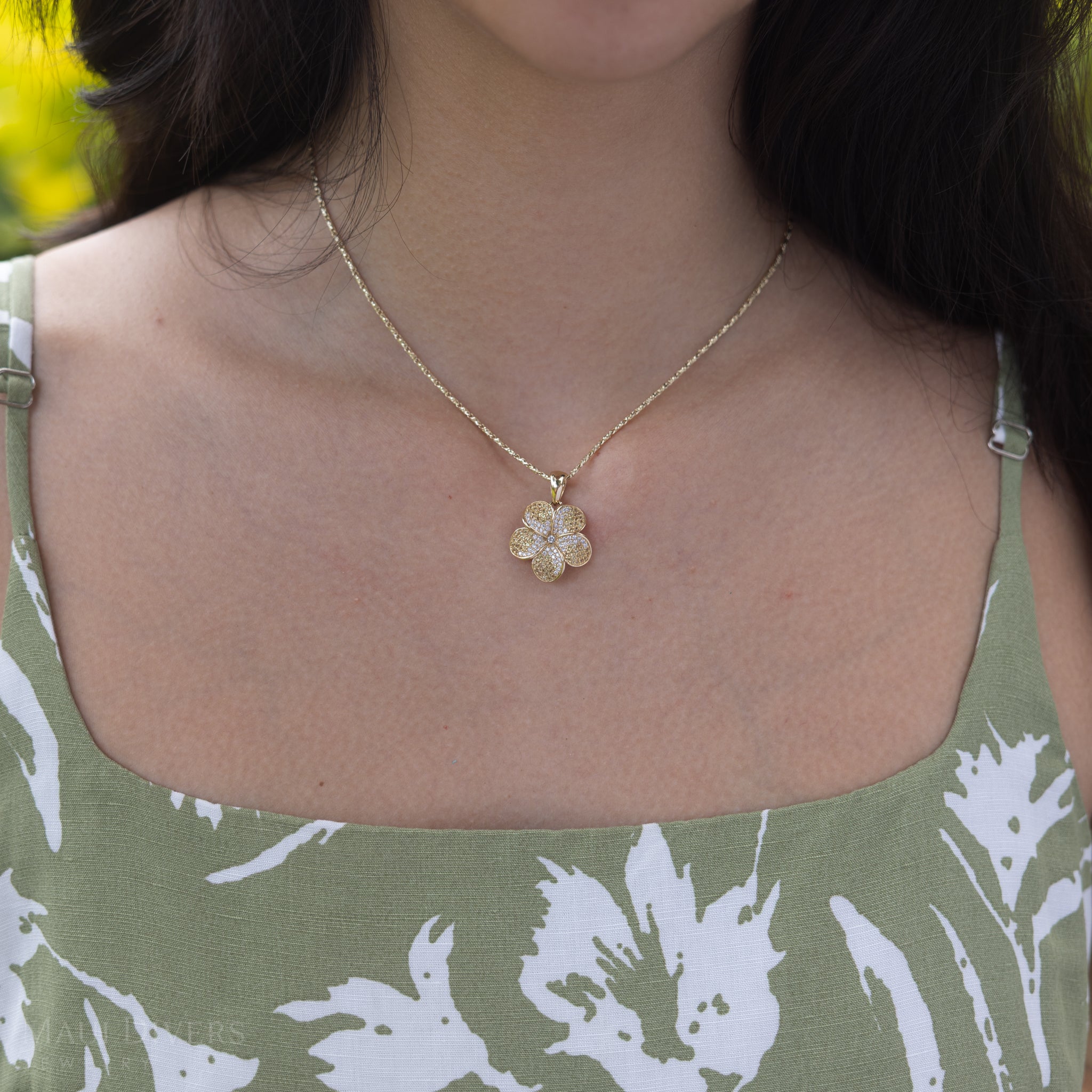 Plumeria Yellow Sapphire Pendant in Gold with Diamonds - 20mm