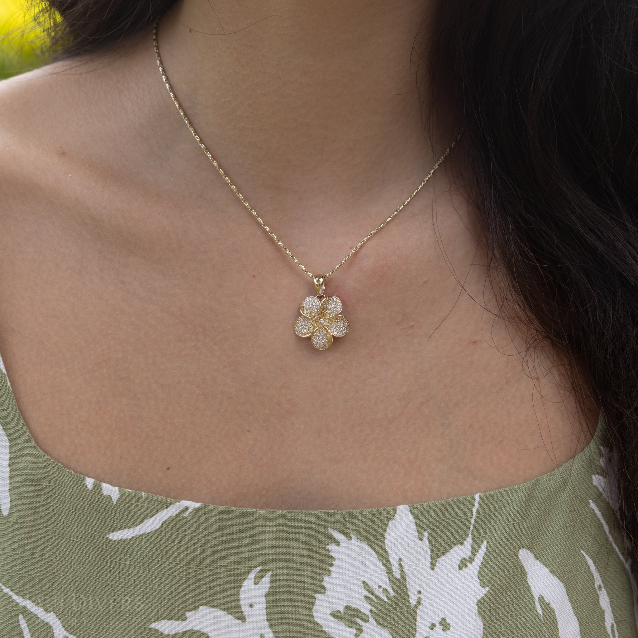 Plumeria Yellow Sapphire Pendant in Gold with Diamonds - 20mm