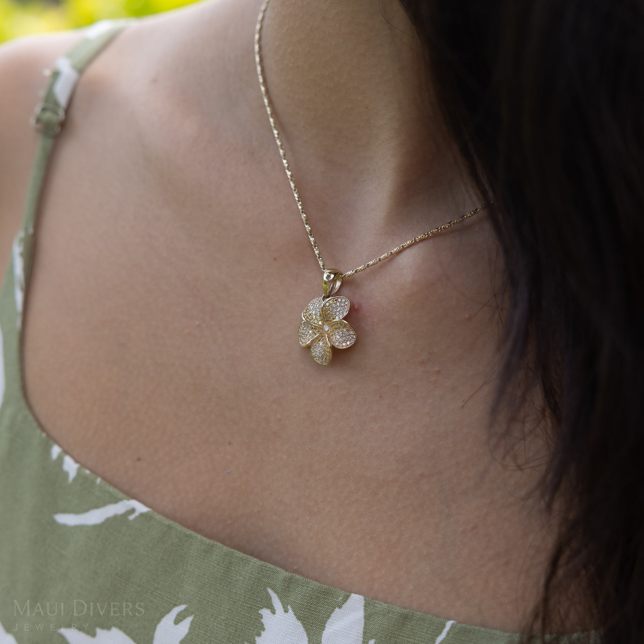 Plumeria Yellow Sapphire Pendant in Gold with Diamonds - 20mm