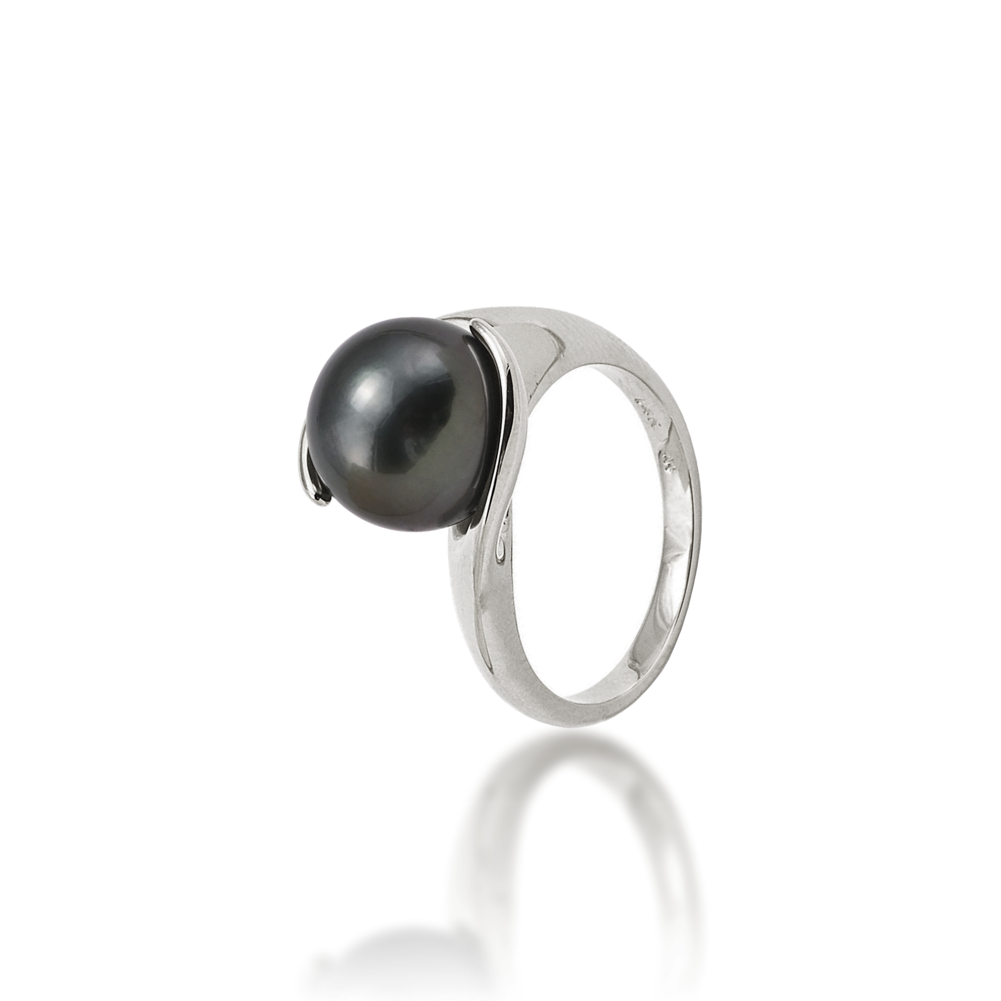 Tahitian Black Pearl Ring in White Gold - 10-11mm