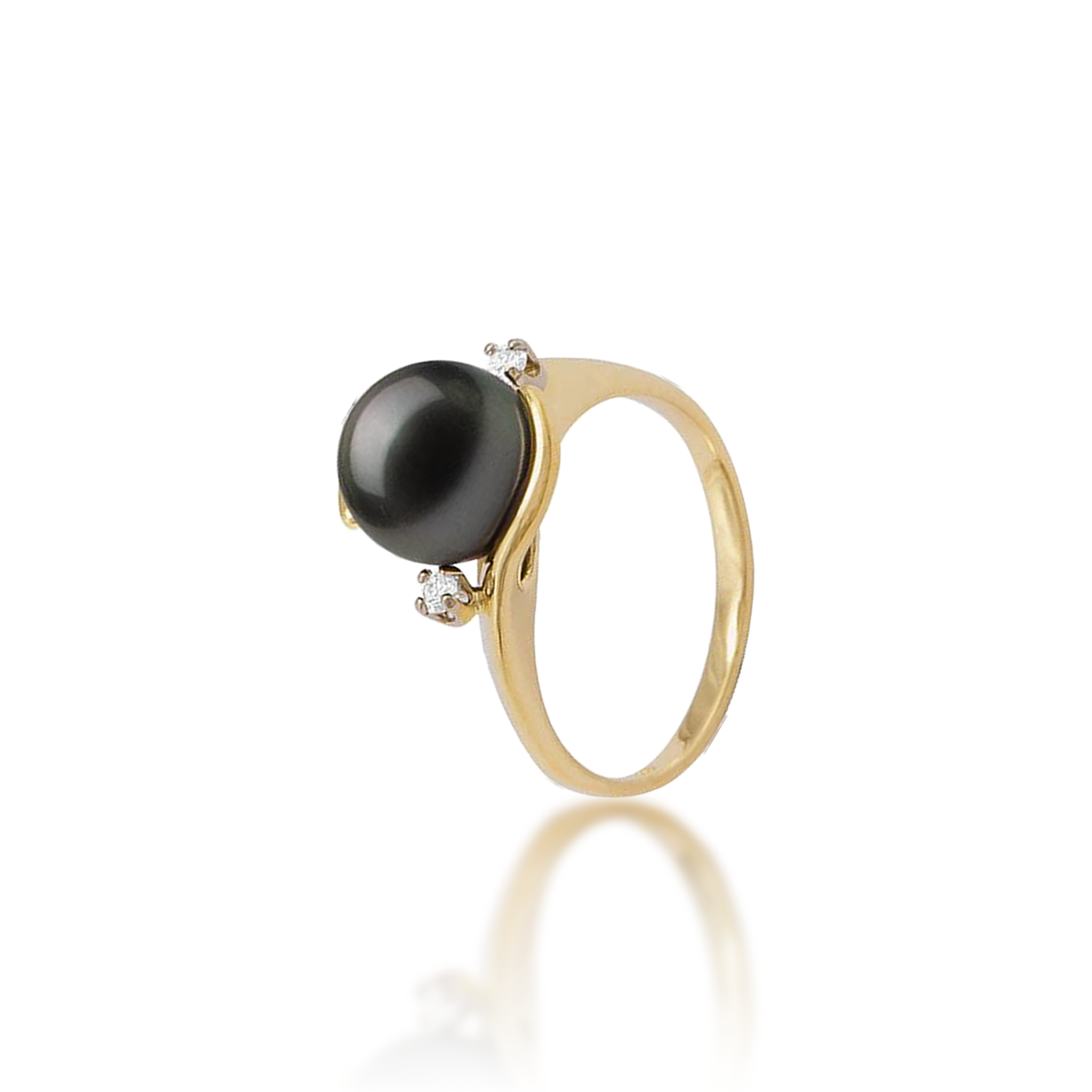 Tahitian Black Pearl Ring in Gold with Diamonds - 9-10mm