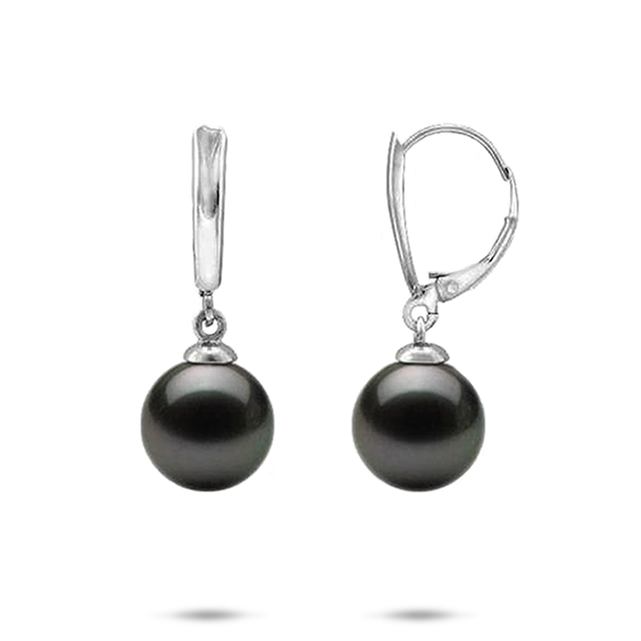 Tahitian Black Pearl Earrings in White Gold - 10-11mm