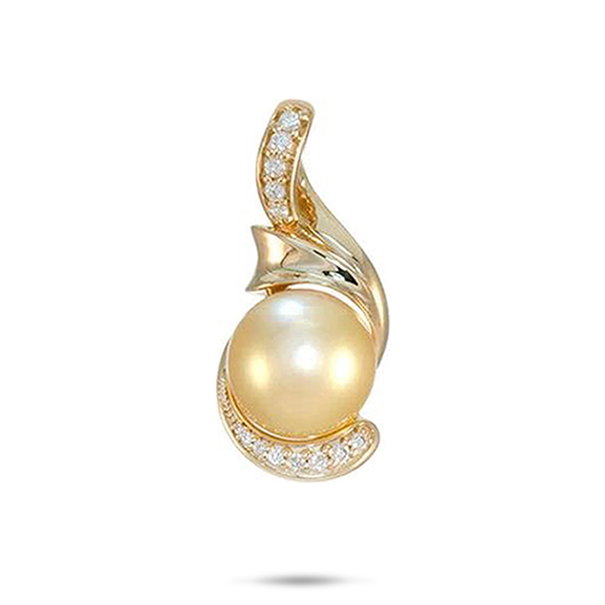 South Sea Gold Pearl Pendant in Gold with Diamonds - 12-13mm
