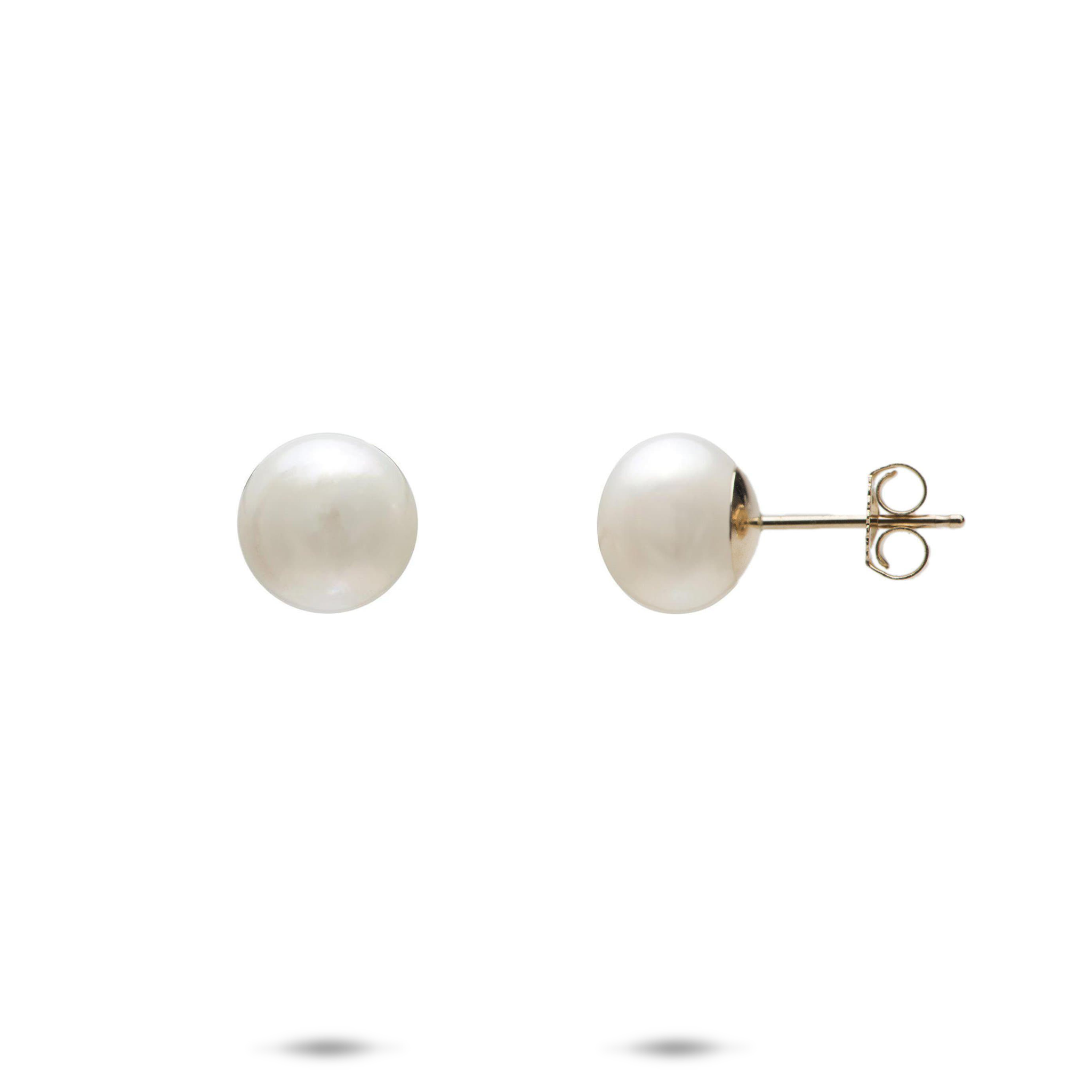 Button Freshwater Pearl Earrings in Gold - 8-9mm